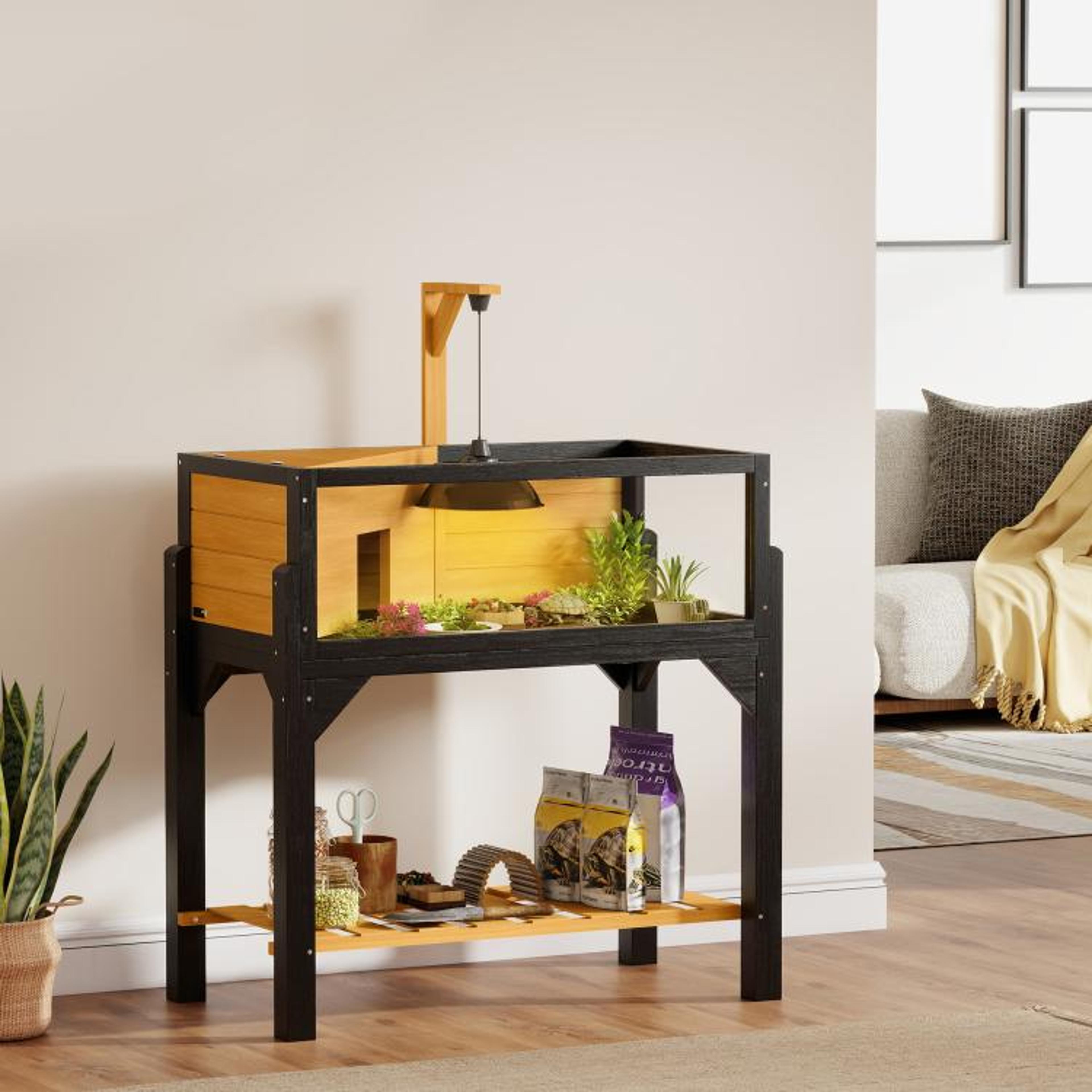 Wooden Tortoise Habitat With Storage Shelf And Clear Viewing Windows 3