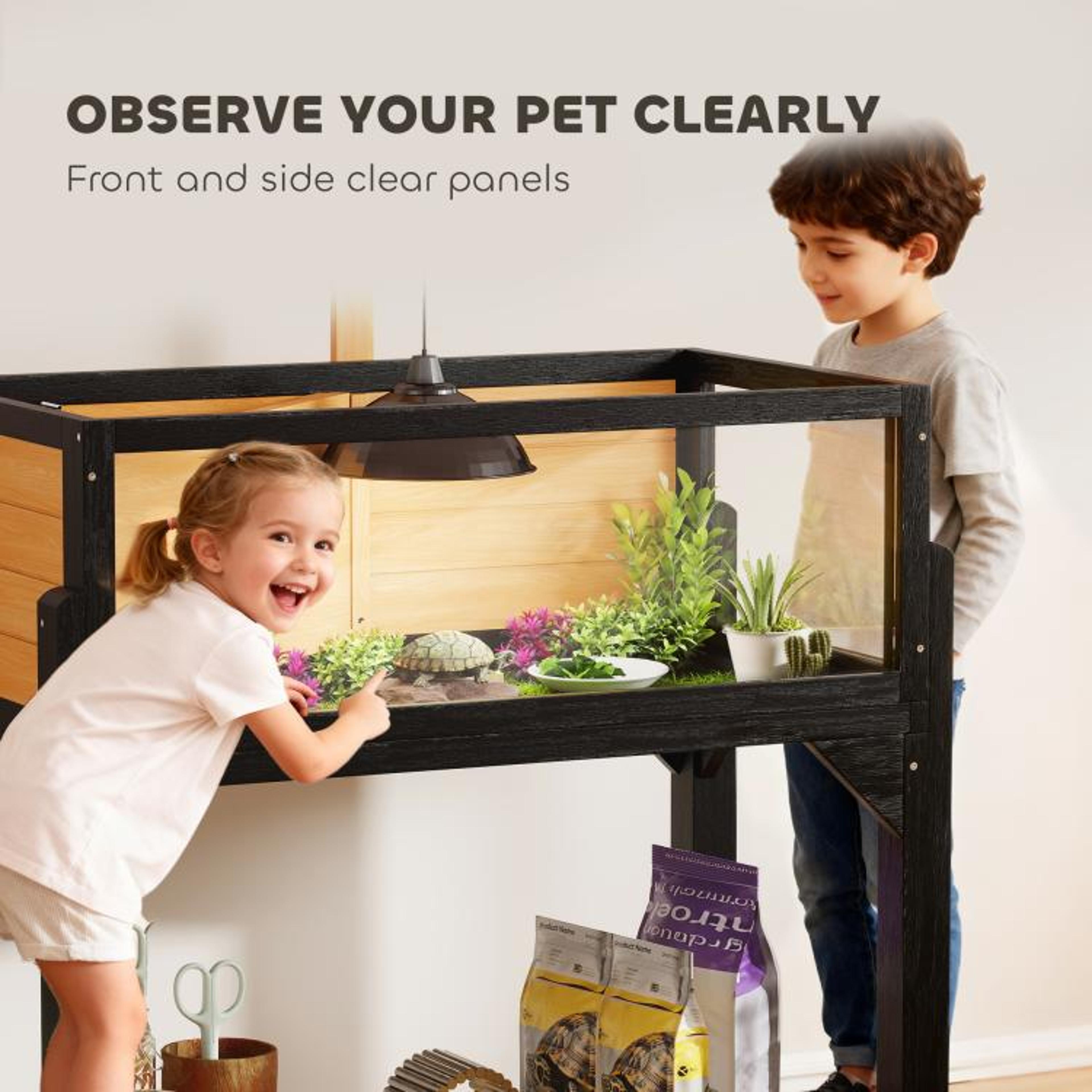 Wooden Tortoise Habitat With Storage Shelf And Clear Viewing Windows 6