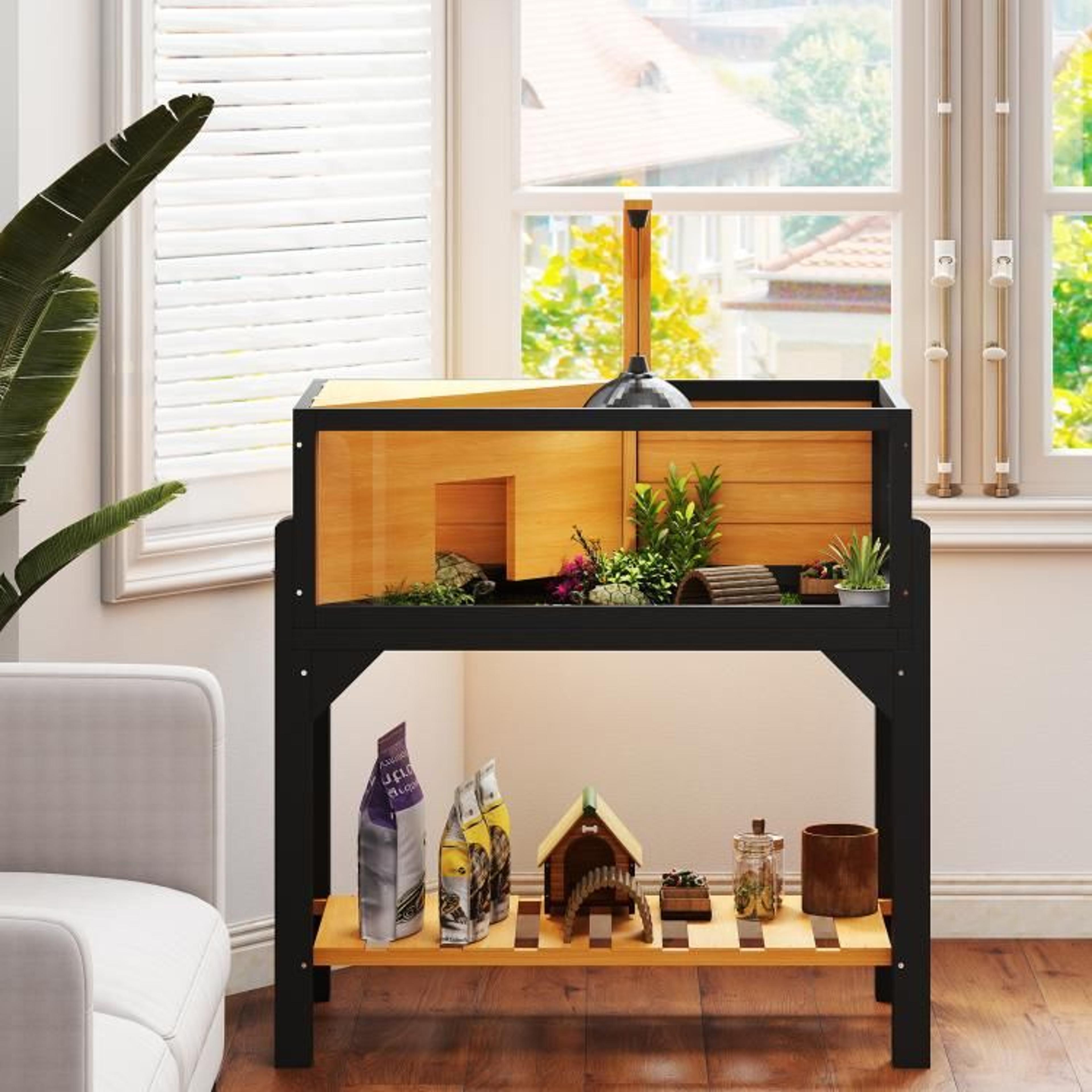 Wooden Tortoise Habitat With Storage Shelf And Clear Viewing Windows 7