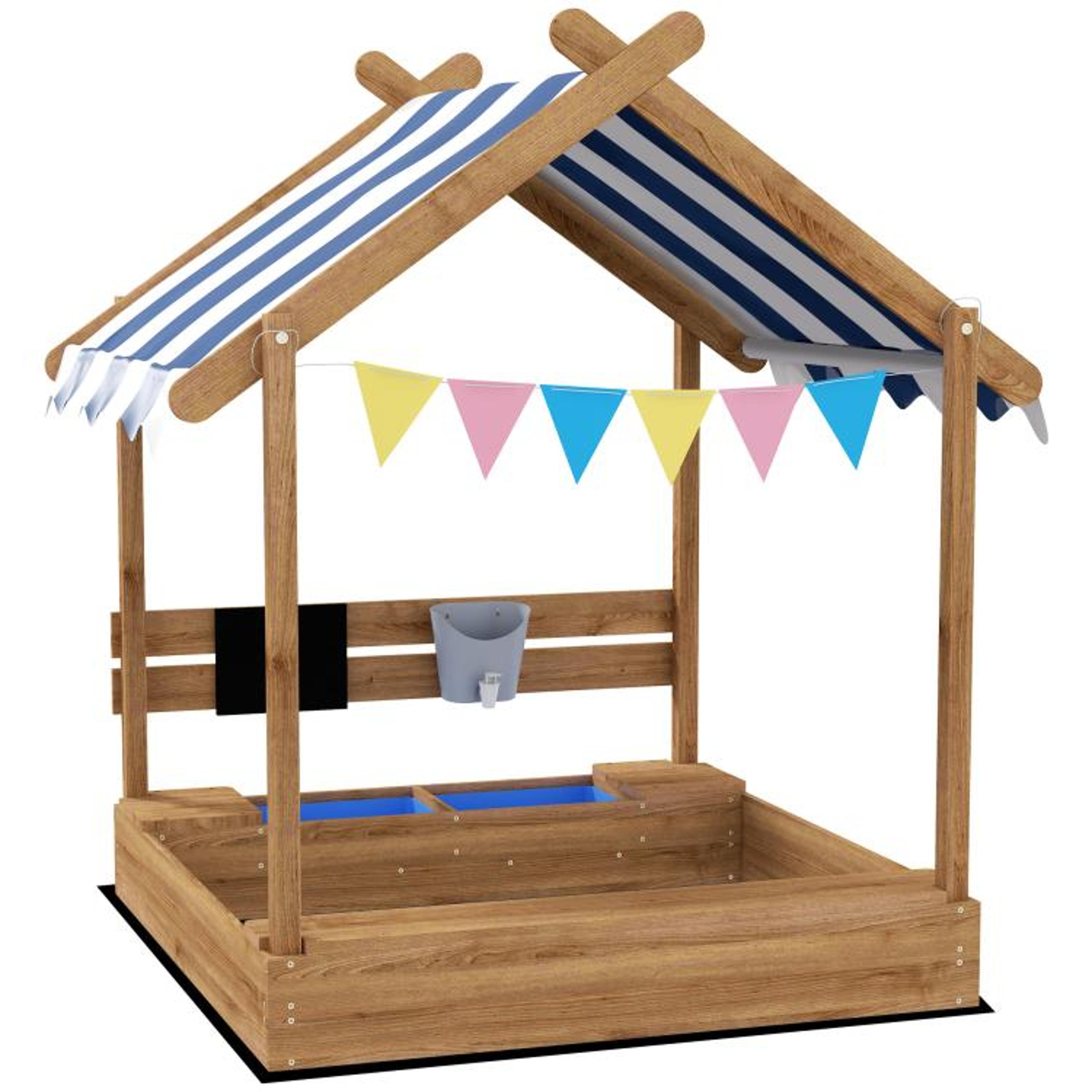 Wooden Sandbox With Canopy And Play Accessories For Kids Ages 37 1