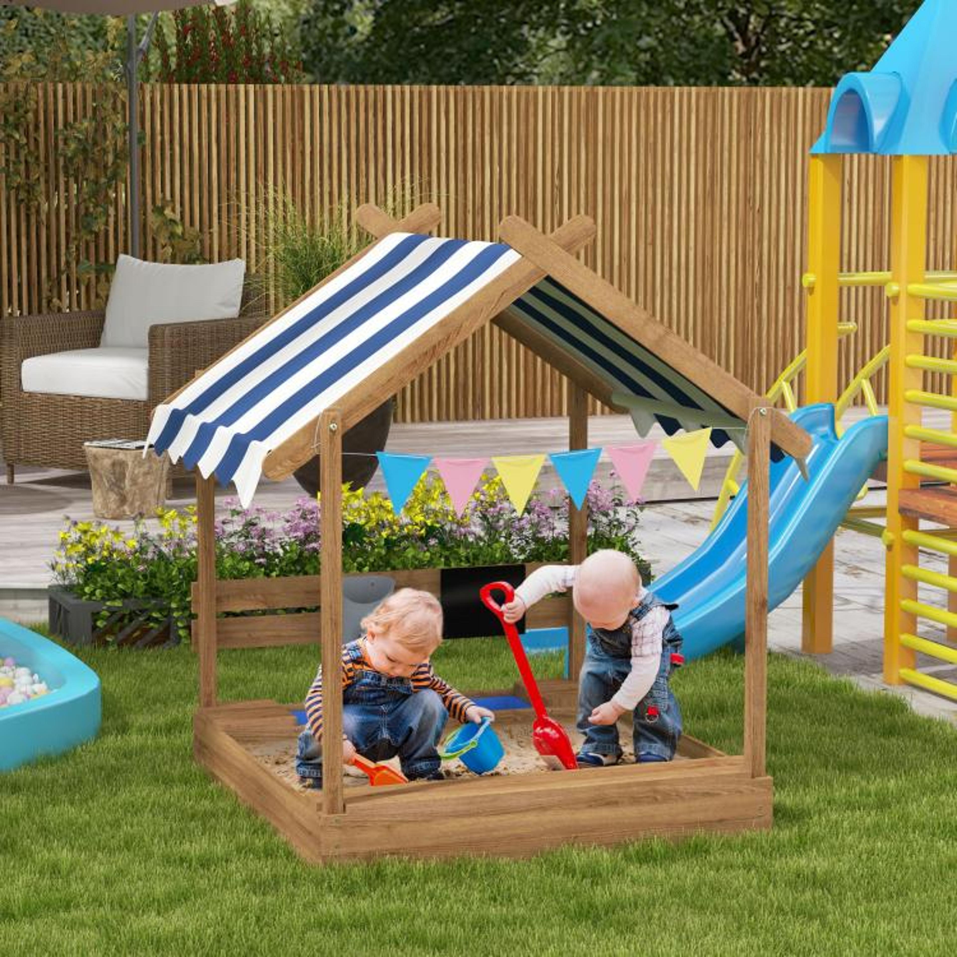 Wooden Sandbox With Canopy And Play Accessories For Kids Ages 37 3