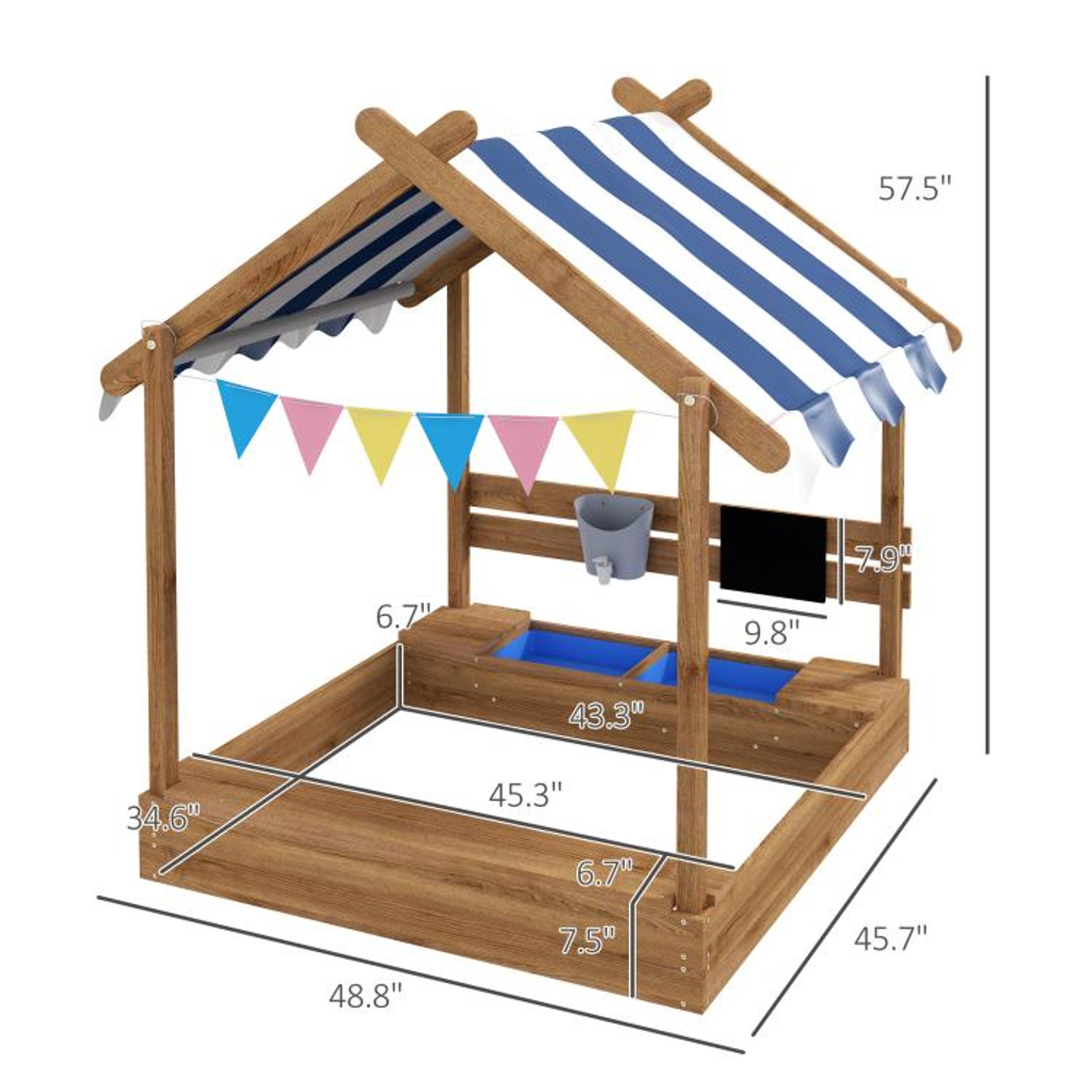 Wooden Sandbox With Canopy And Play Accessories For Kids Ages 37 4