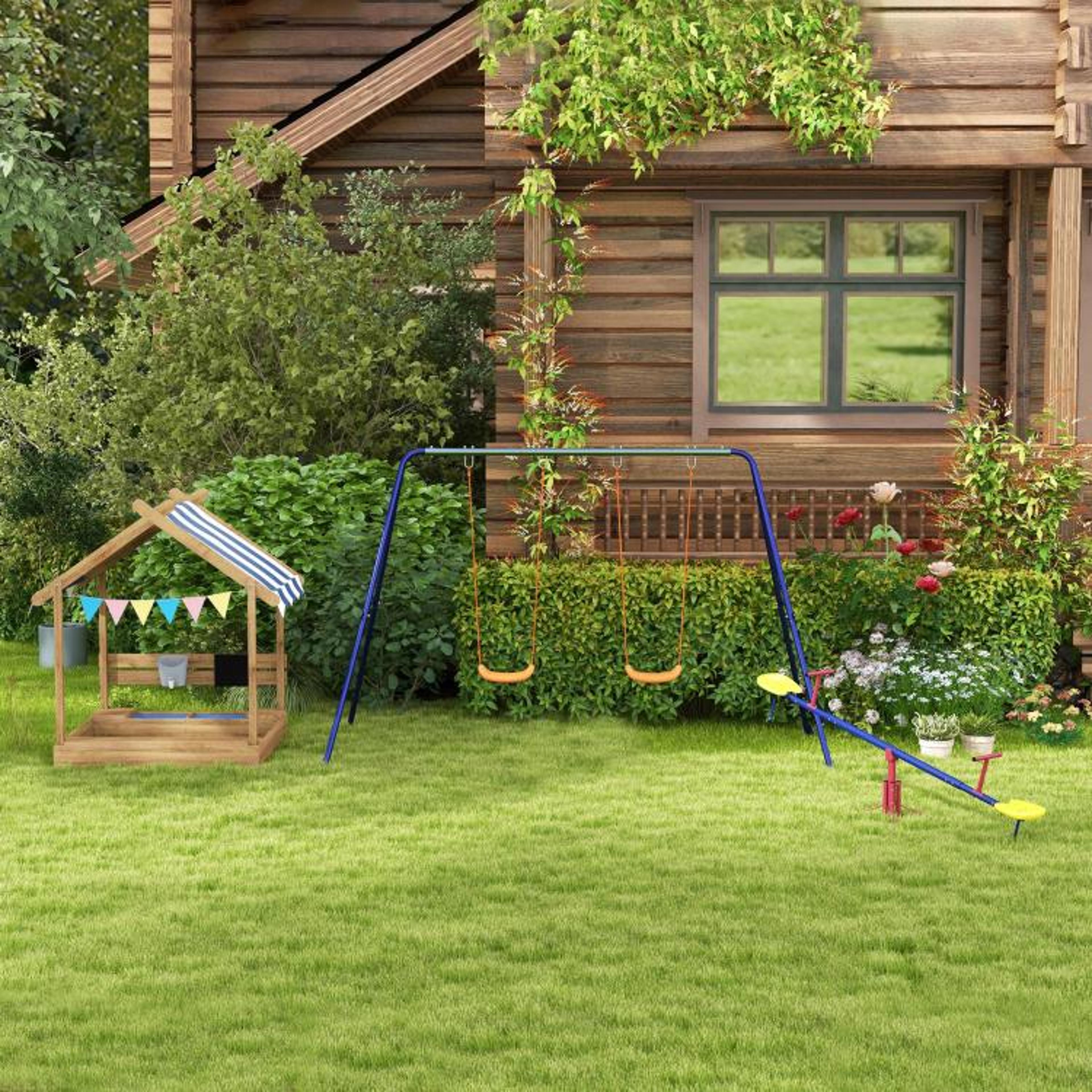 Wooden Sandbox With Canopy And Play Accessories For Kids Ages 37 6