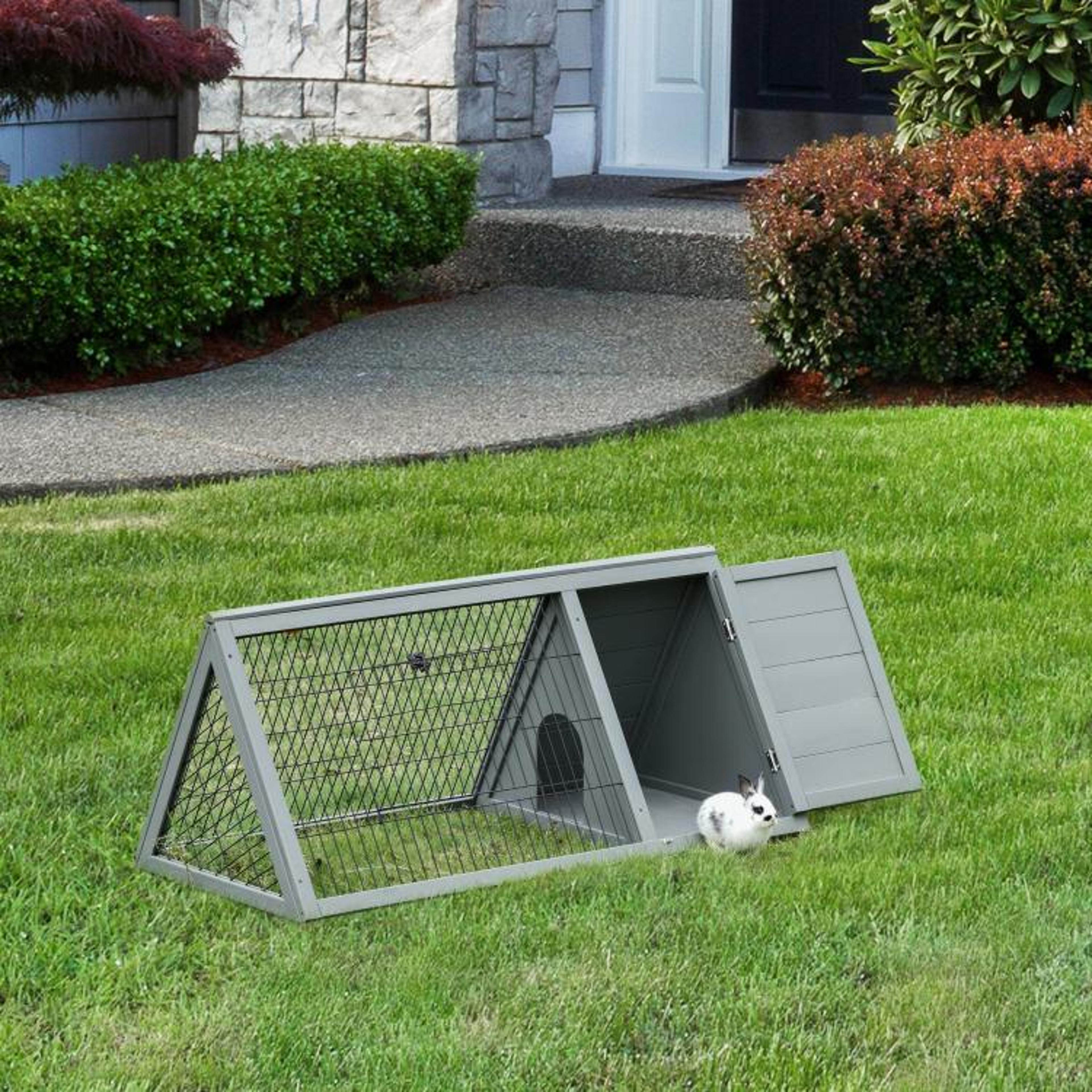 Outdoor Wooden Rabbit Hutch With Run And Enclosed Shelter  Light Gray 3