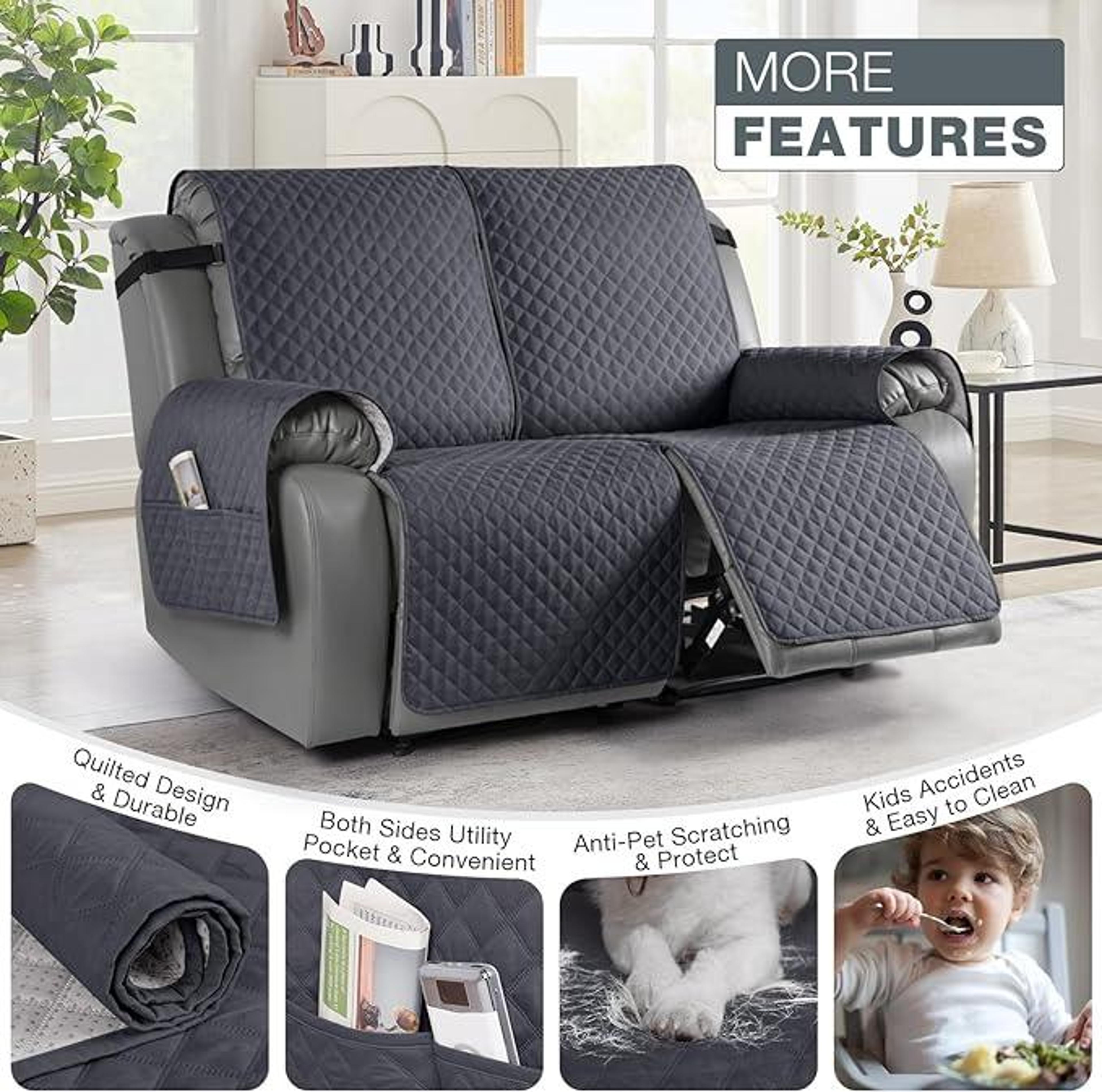 Recliner Sofa Slipcover  Soft Washable Furniture Cover With Adjustable Straps 4