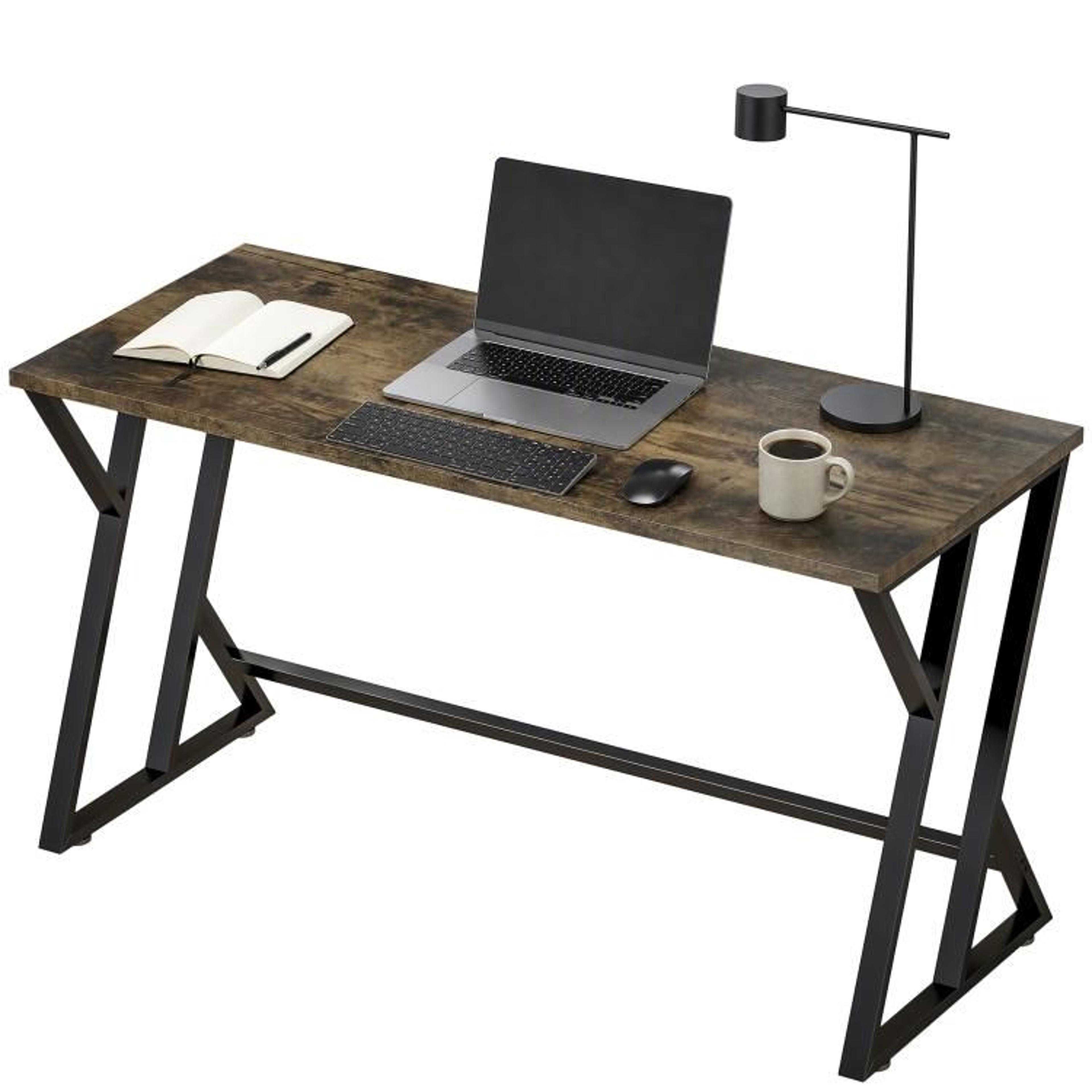 55 Inch Computer Desk With ZShaped Metal Frame  Rustic Brown Home Office Writing Desk 1