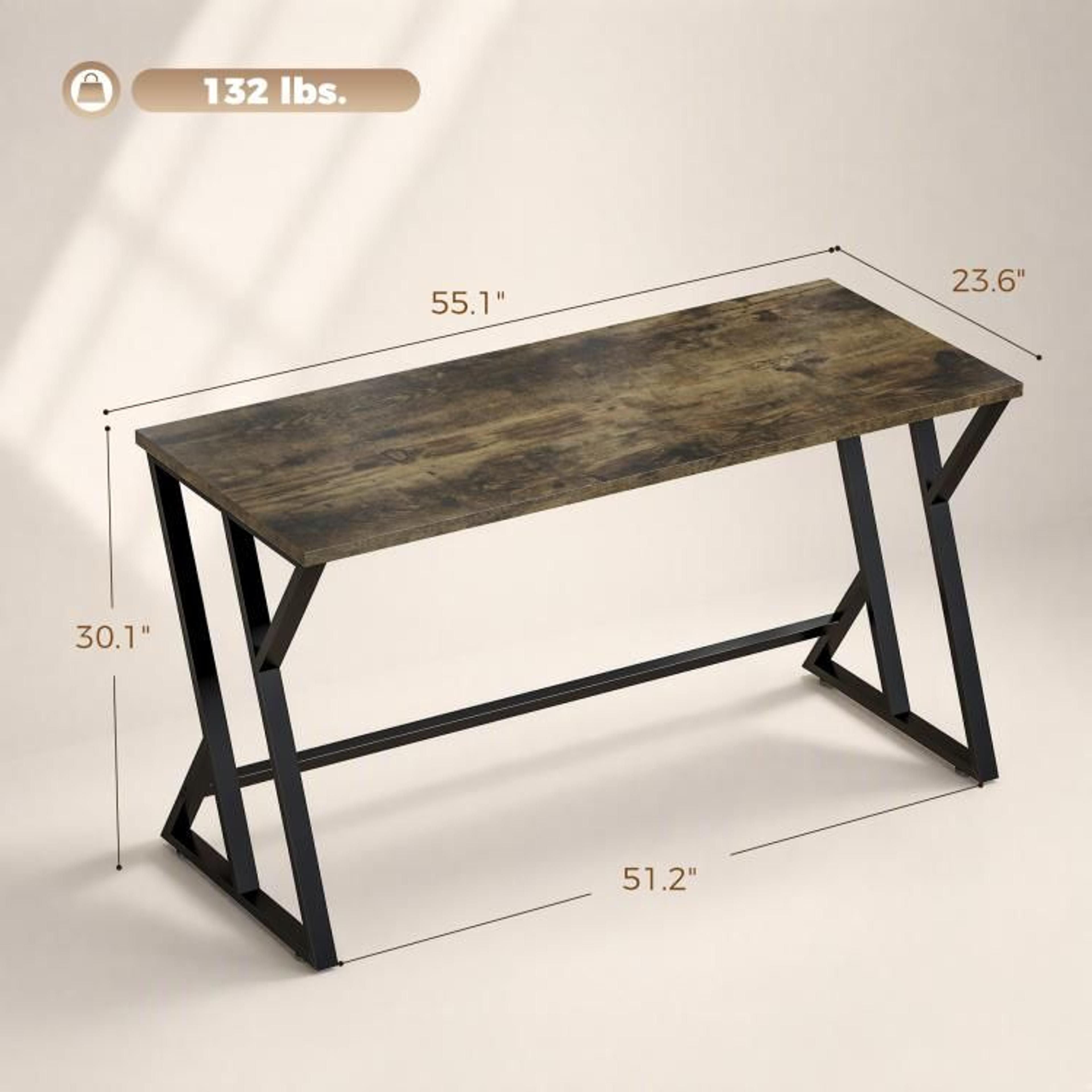 55 Inch Computer Desk With ZShaped Metal Frame  Rustic Brown Home Office Writing Desk 3