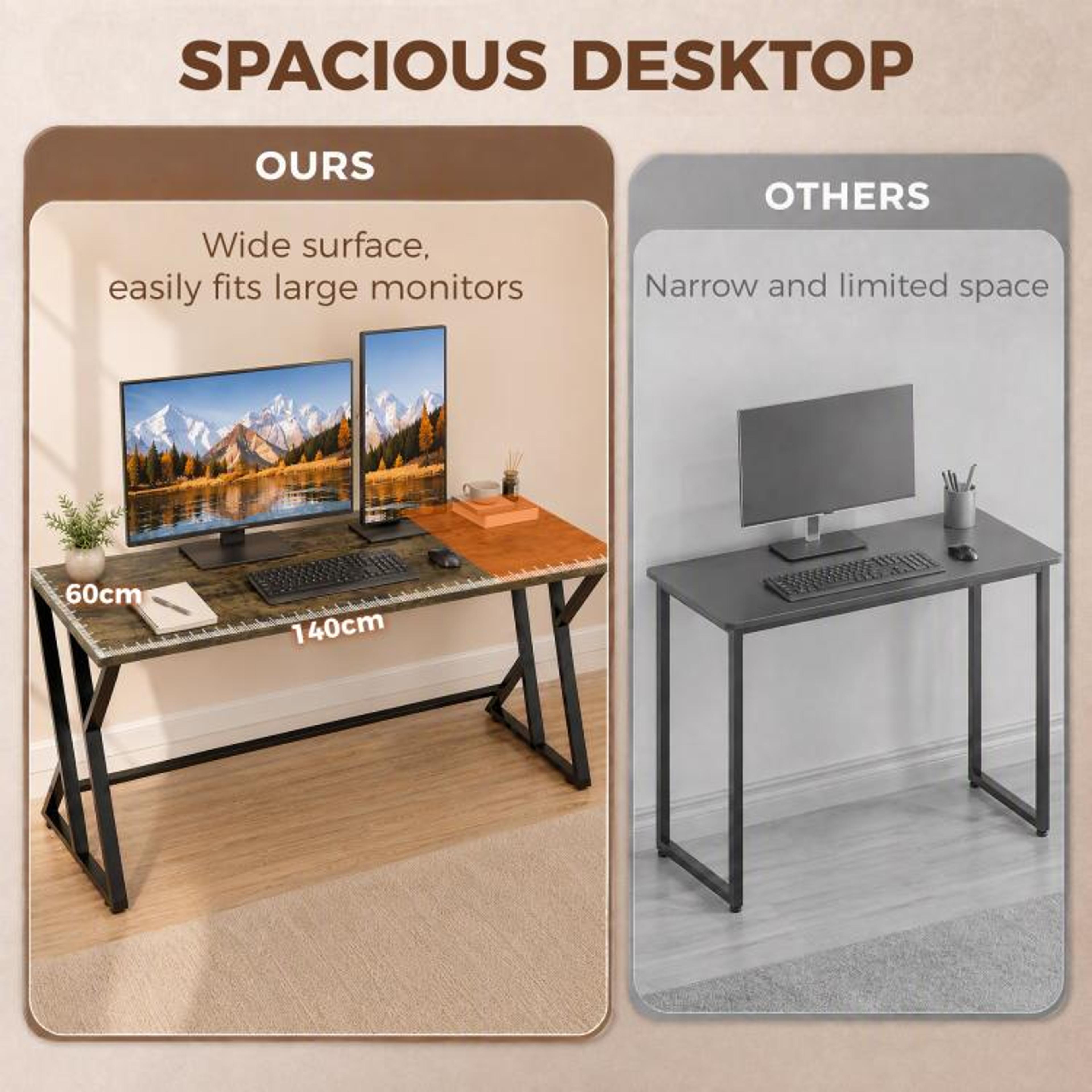 55 Inch Computer Desk With ZShaped Metal Frame  Rustic Brown Home Office Writing Desk 4