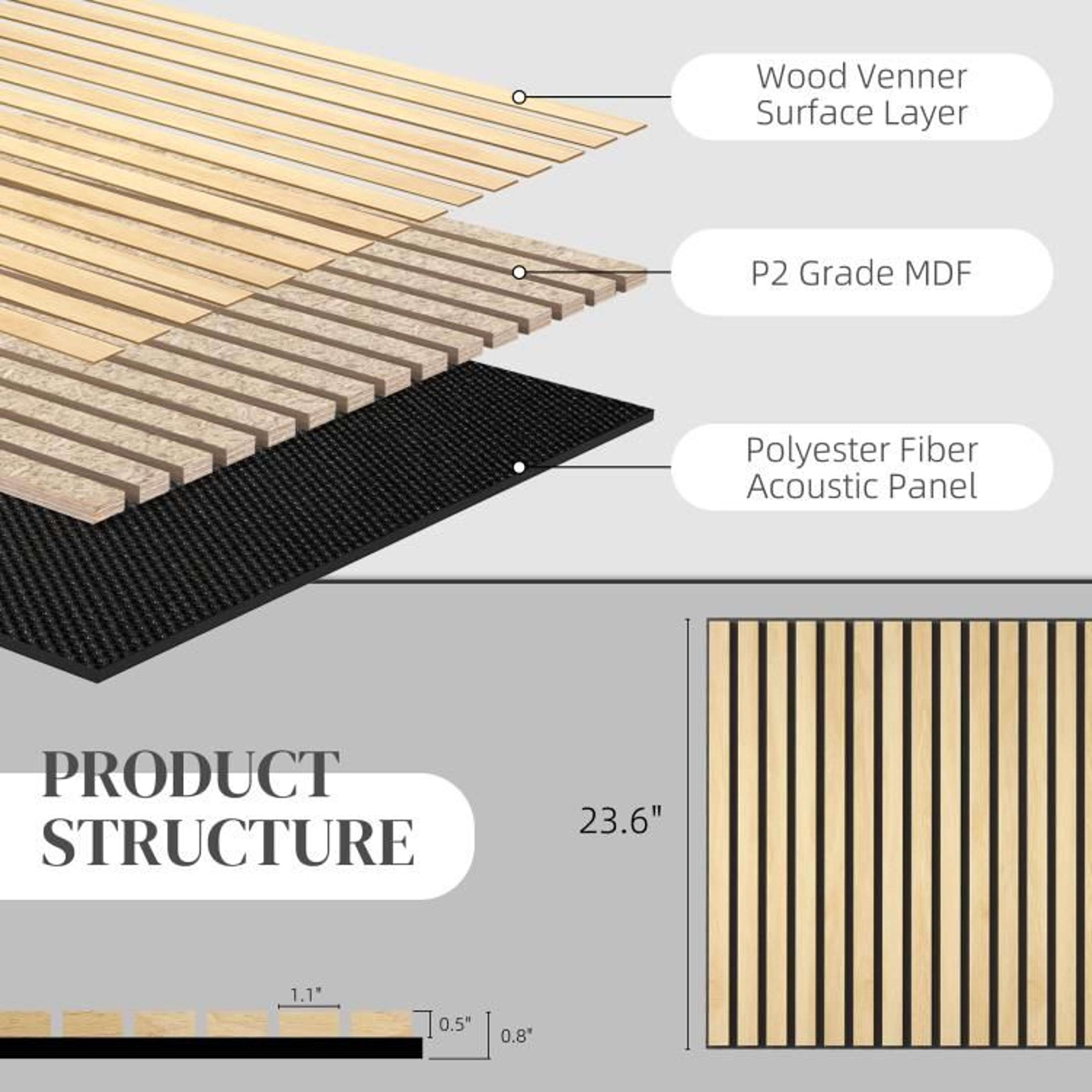 Oak Acoustic Wall Panels 24 X 24 Inch 4 Pack Sound Absorbing Slat Panels 6