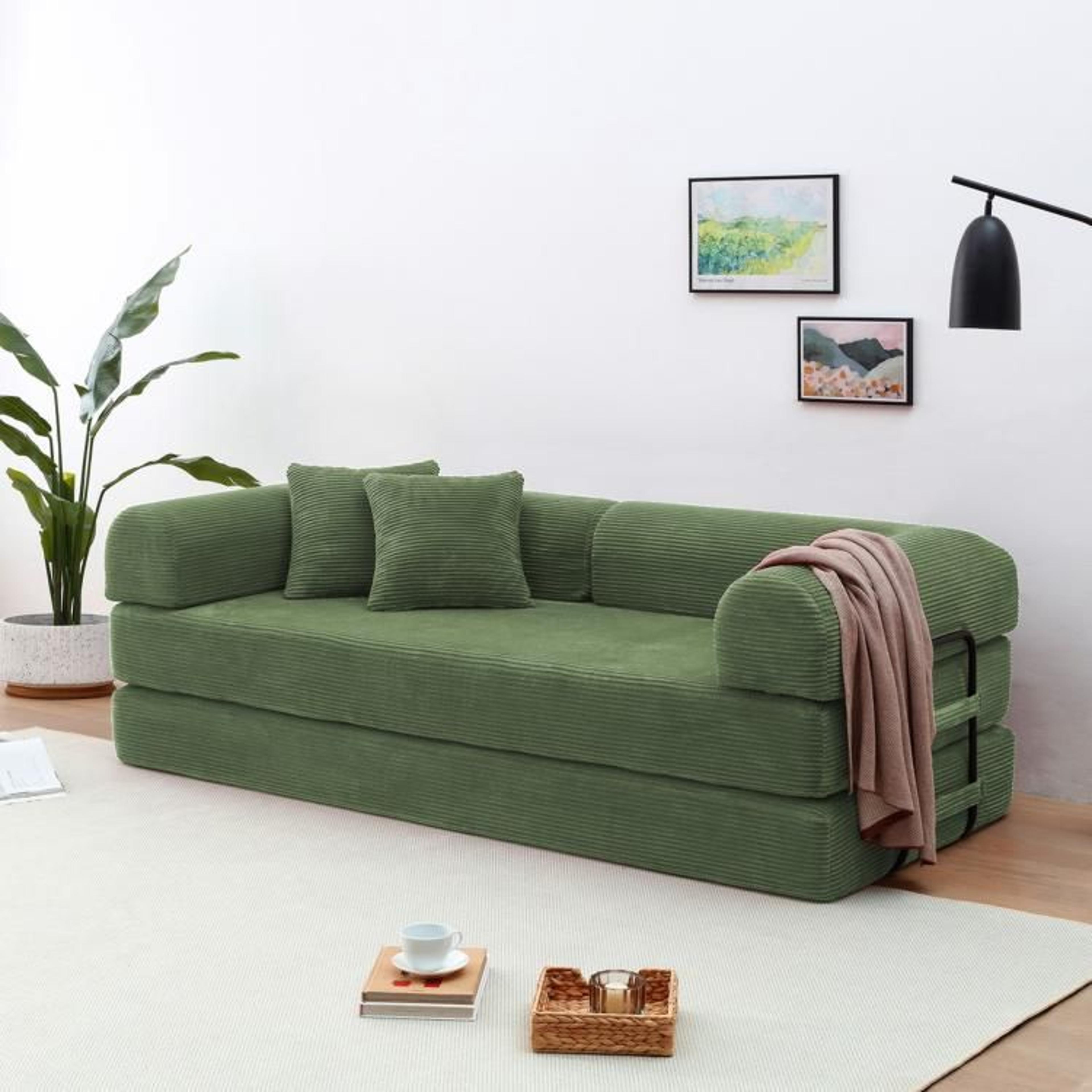 Convertible Sleeper Sofa Bed With Olive Green Corduroy Upholstery 1
