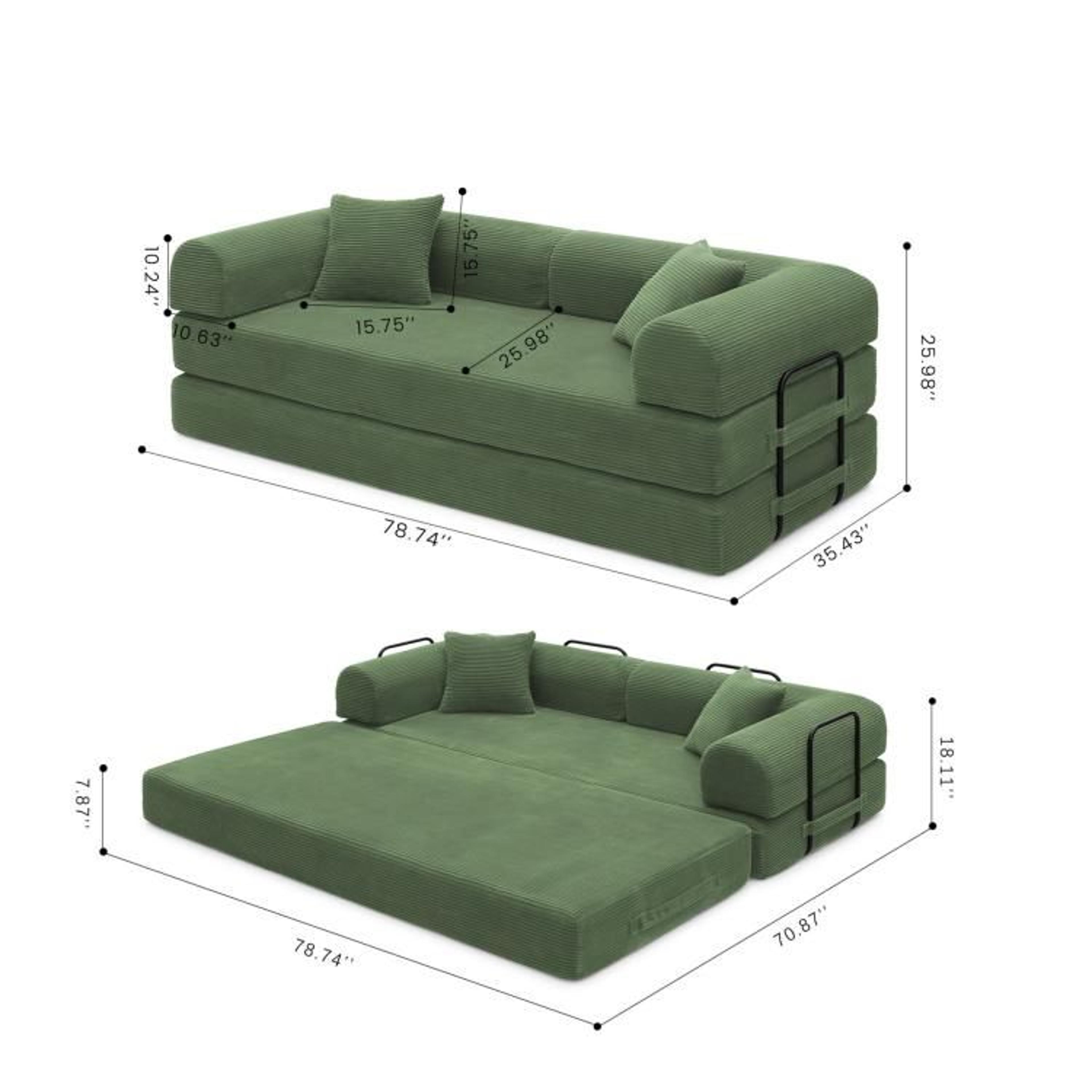 Convertible Sleeper Sofa Bed With Olive Green Corduroy Upholstery 2