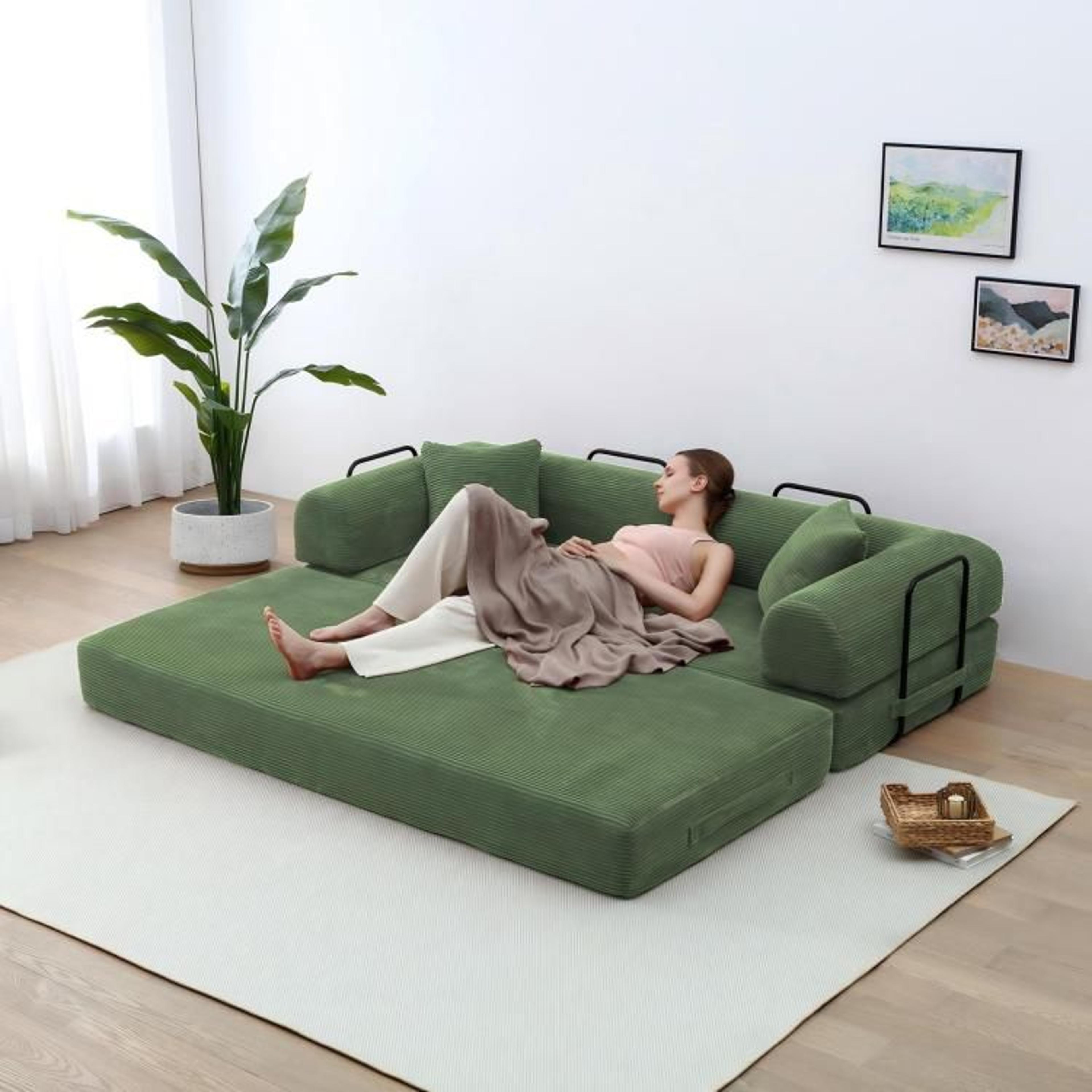 Convertible Sleeper Sofa Bed With Olive Green Corduroy Upholstery 3