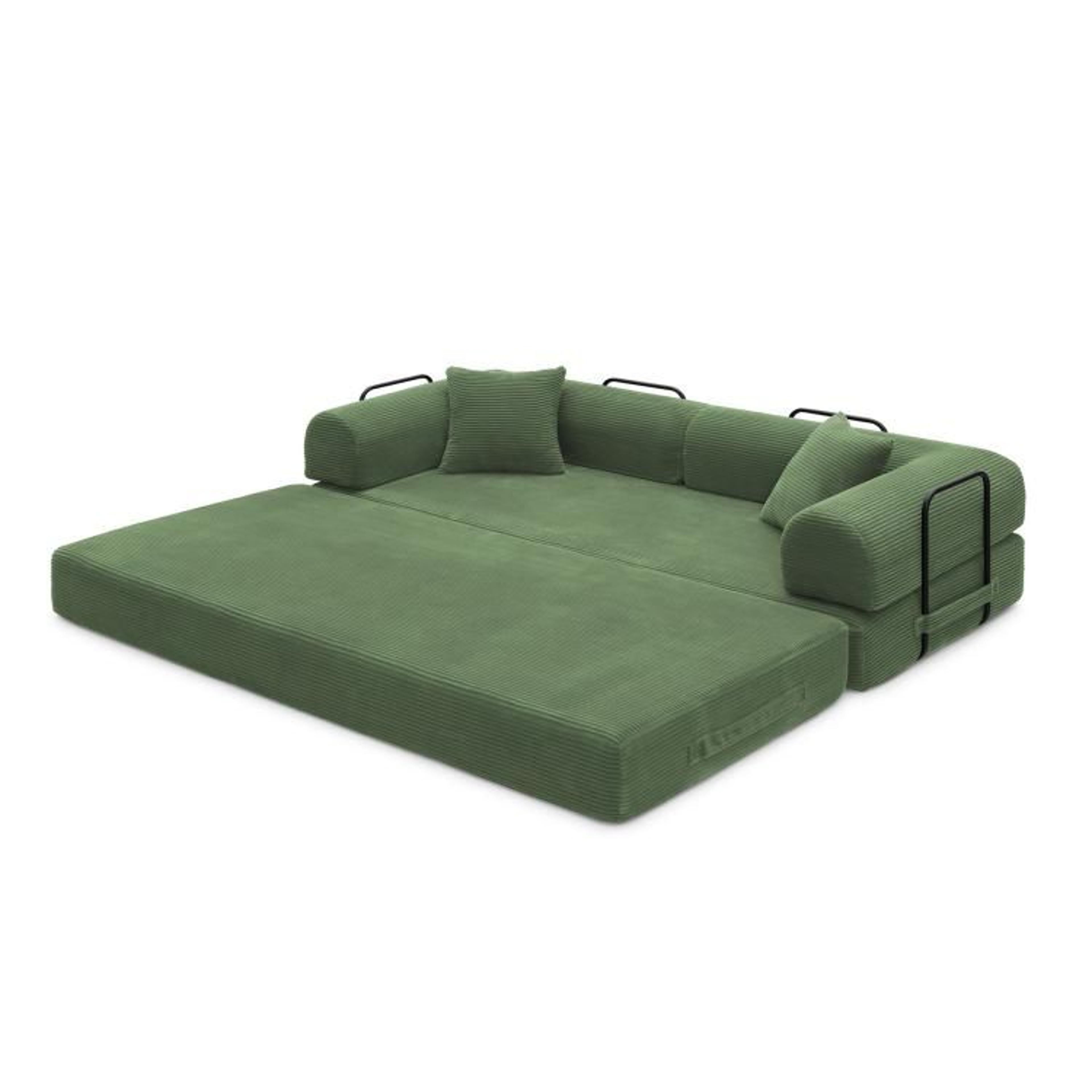 Convertible Sleeper Sofa Bed With Olive Green Corduroy Upholstery 5
