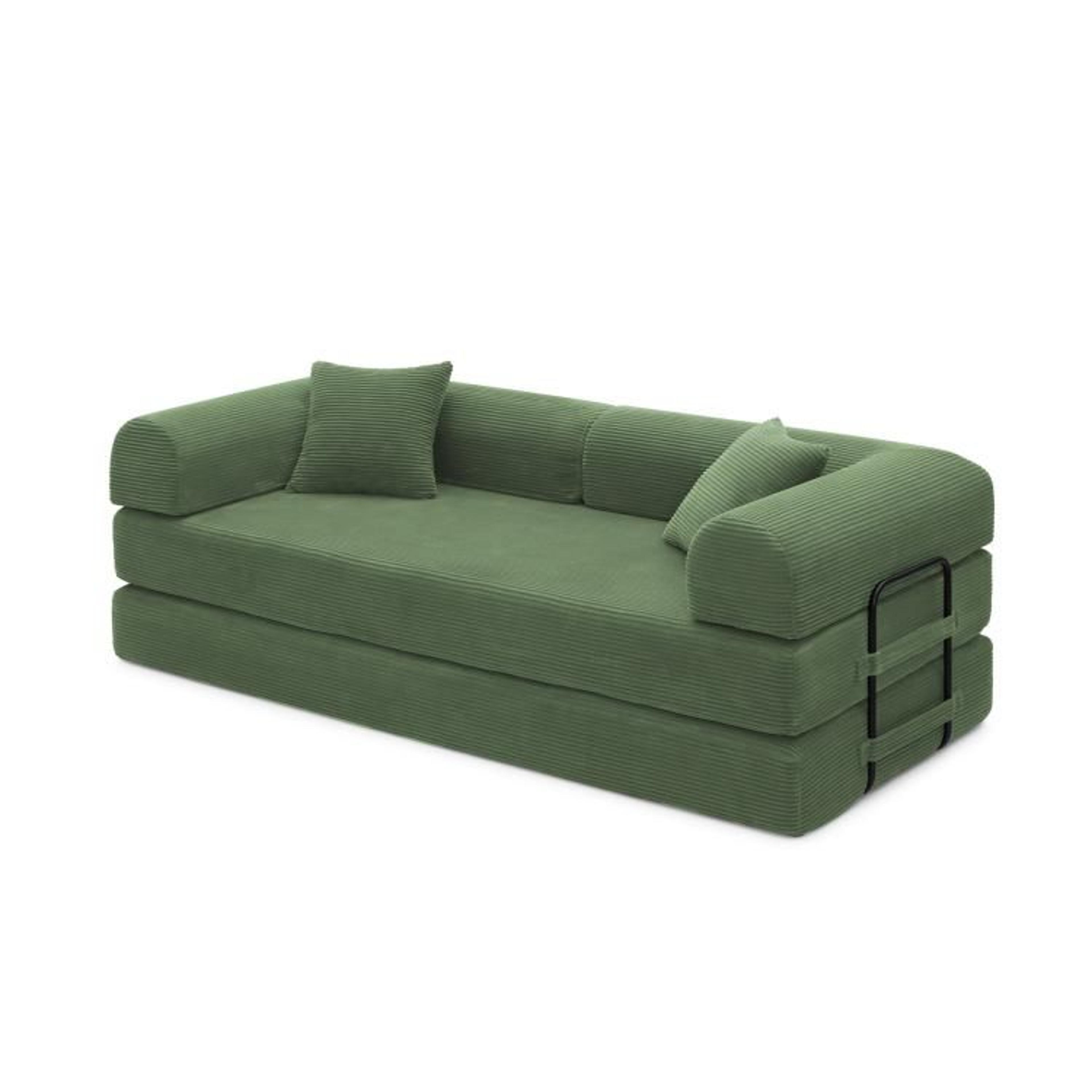 Convertible Sleeper Sofa Bed With Olive Green Corduroy Upholstery 6