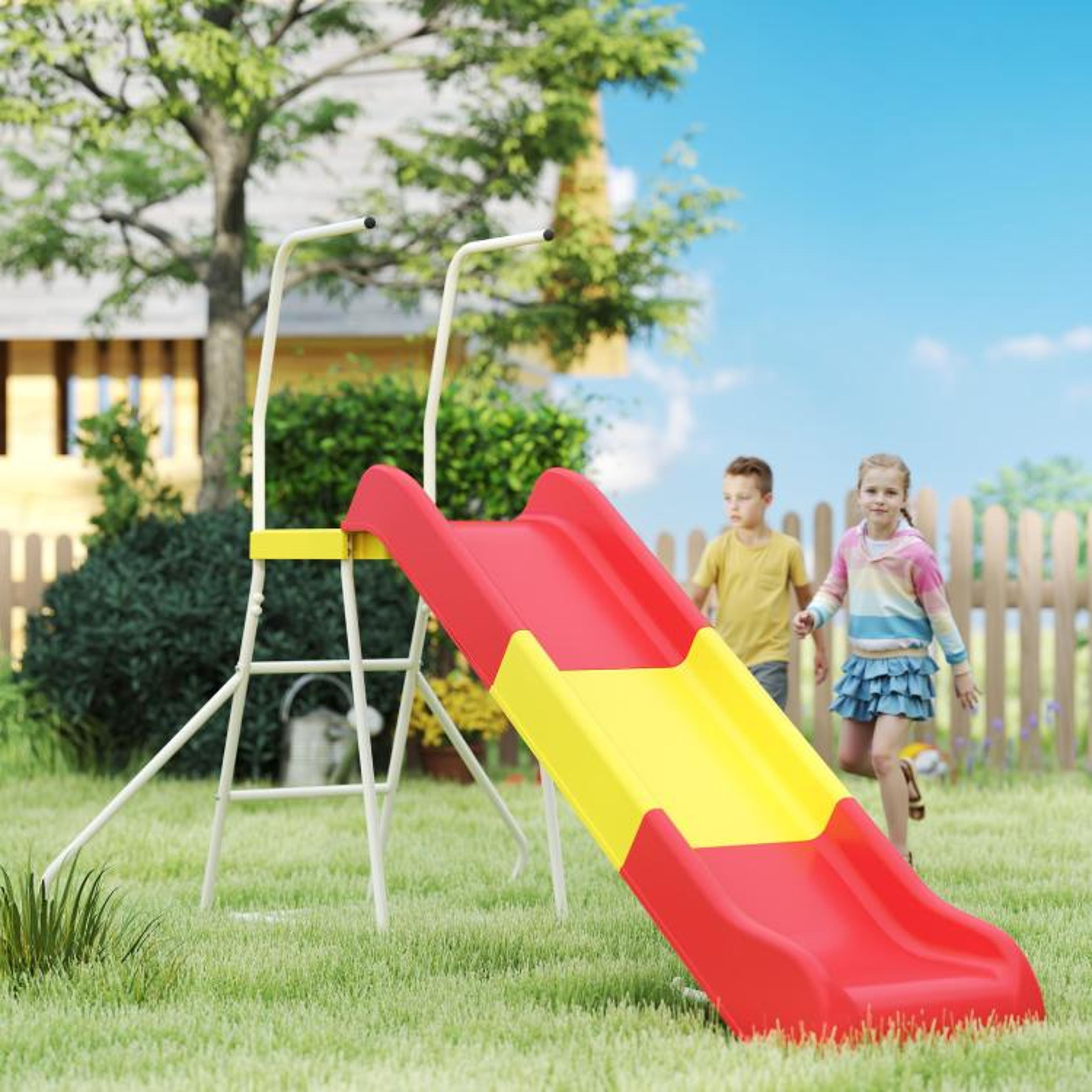 6ft Kids Slide With Climbing Ladder Freestanding Red Metal Playground Slide 3