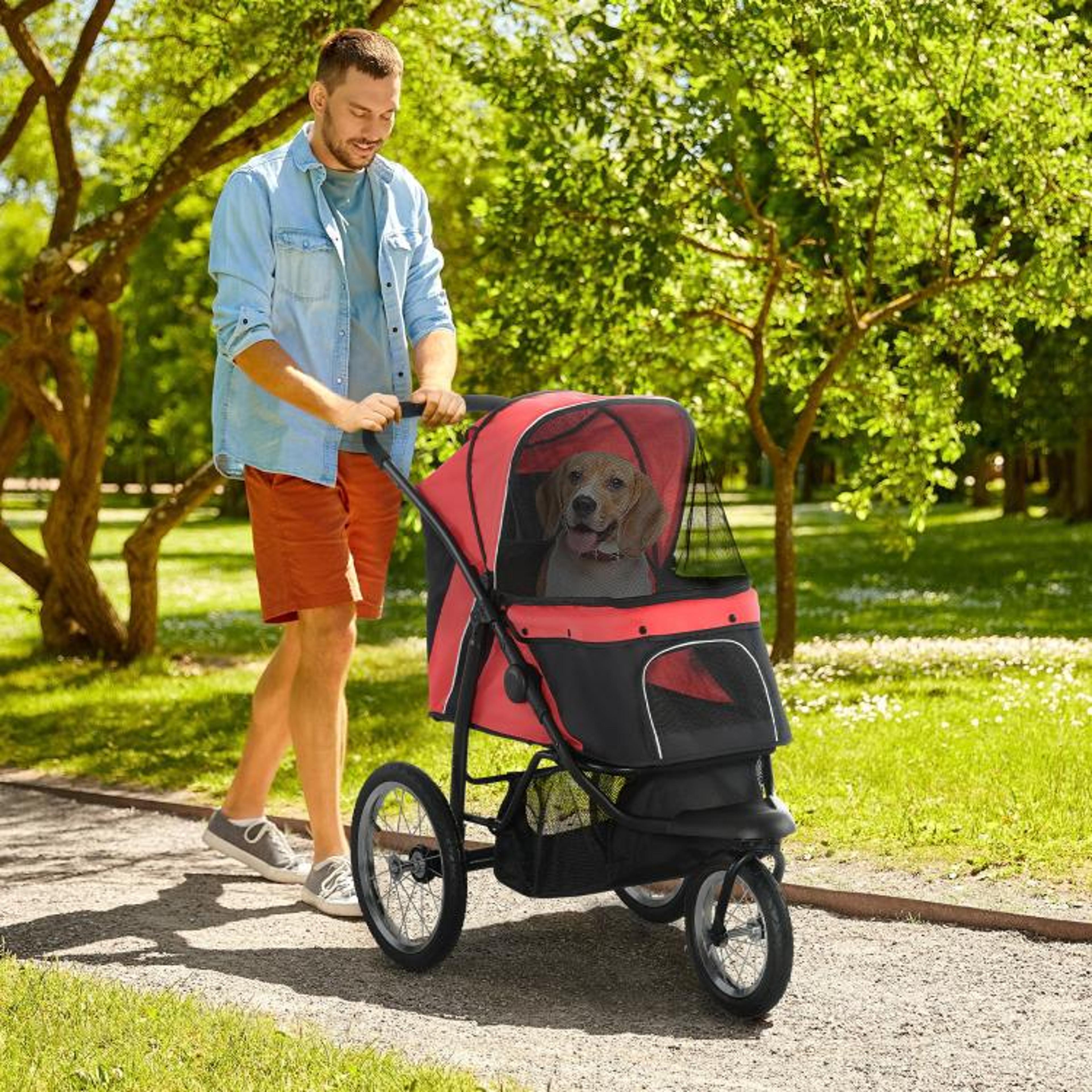 3Wheel Pet Stroller For Small And Medium Dogs With Adjustable Canopy  Red 2