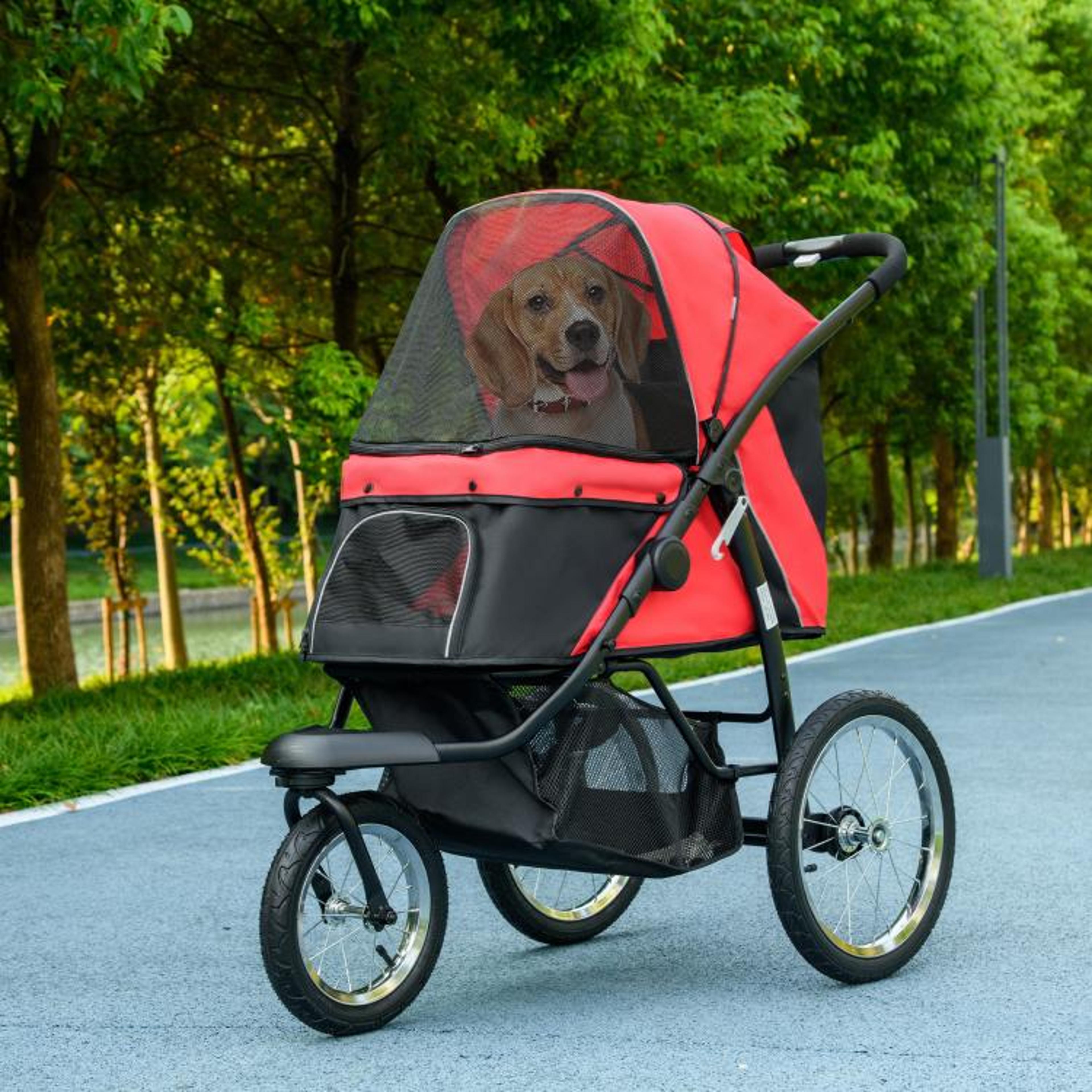 3Wheel Pet Stroller For Small And Medium Dogs With Adjustable Canopy  Red 3