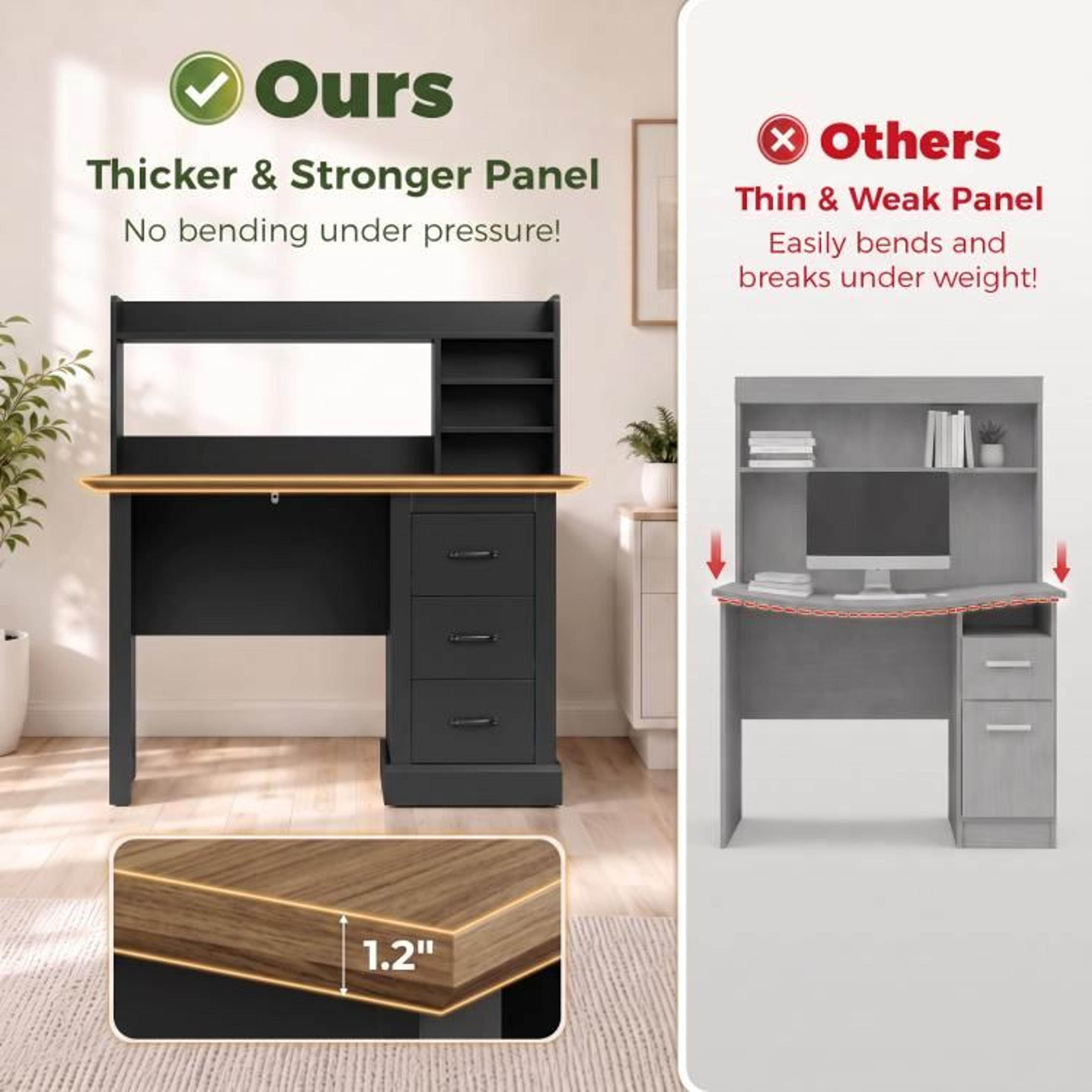 47 Inch Computer Desk With 3 Drawers And Storage Hutch In Walnut And Black 4