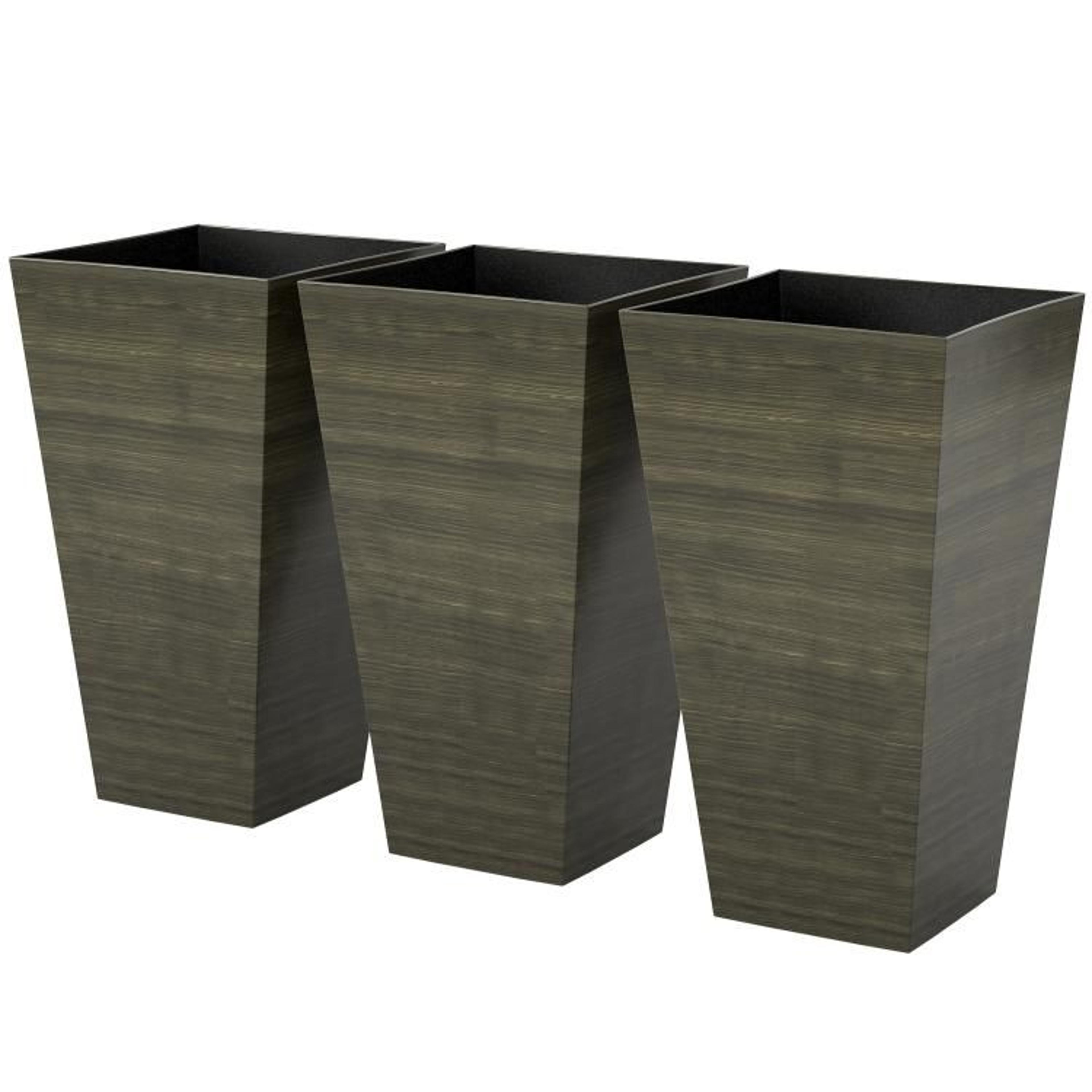 Set Of 3 Tall Outdoor Planters 28 Inch With Drainage Holes And Faux Wood Finish 6