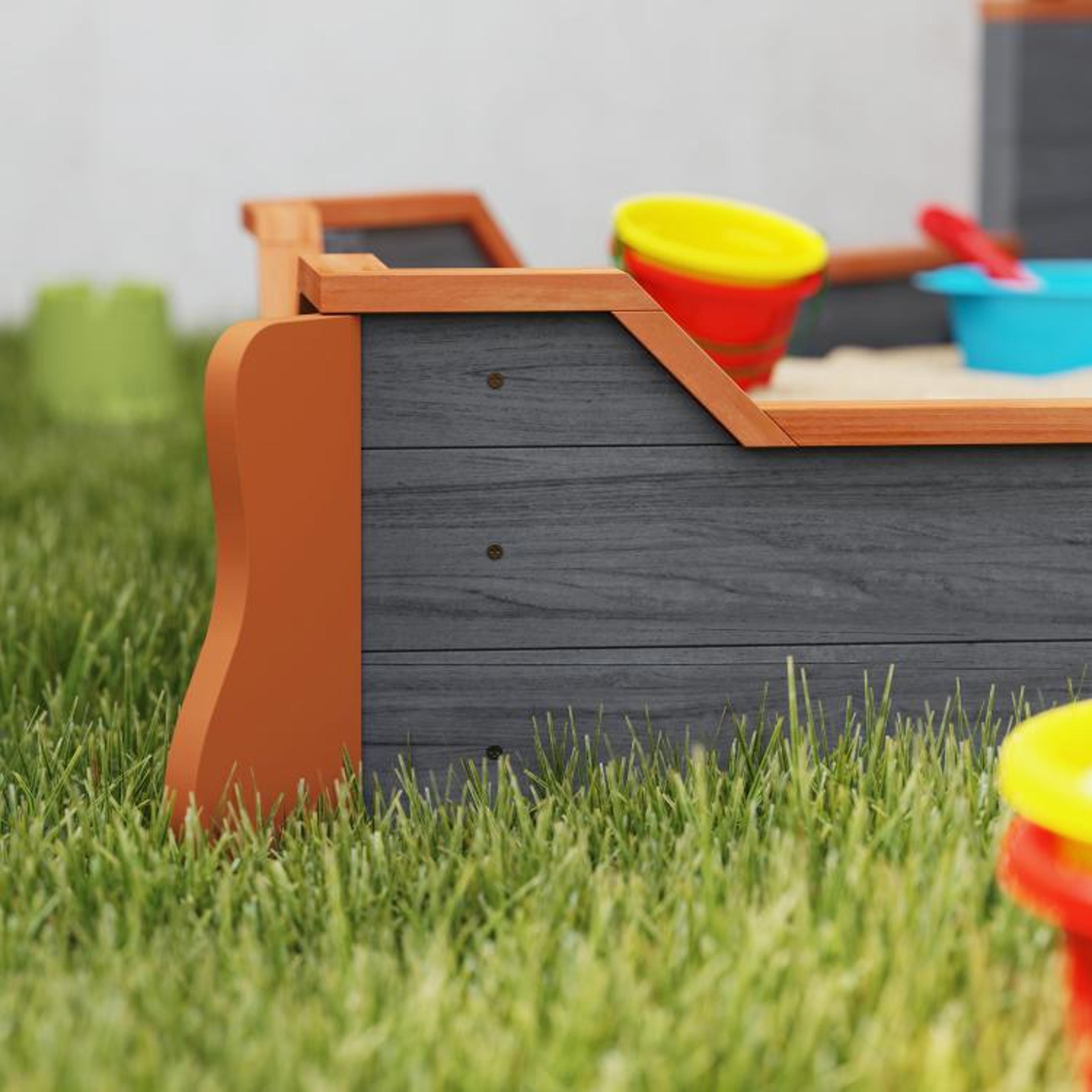 Kids Wooden Pirate Ship Sandbox With Bench Seat And Toy Storage  Gray 6