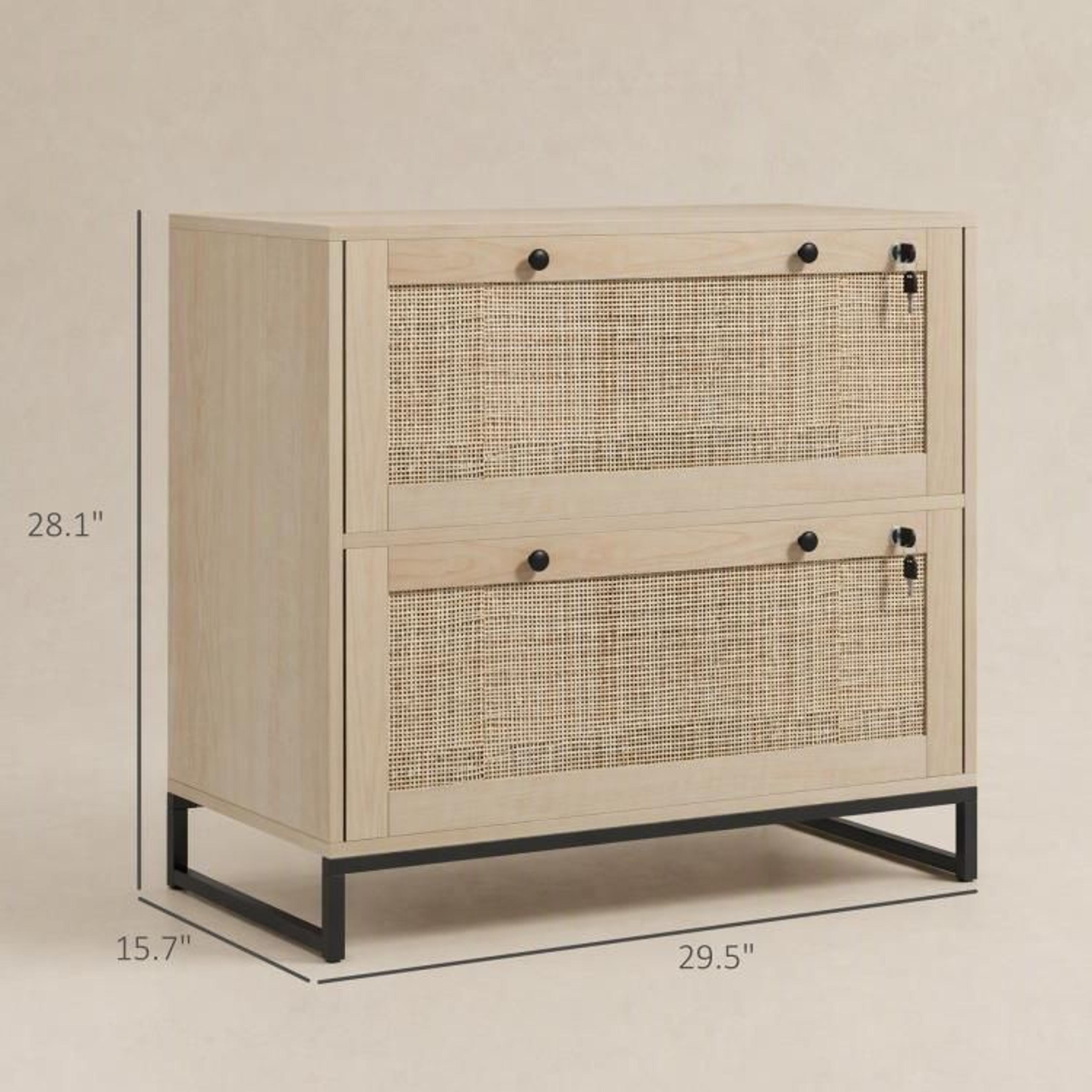 Boho 2Drawer Locking File Cabinet With Rattan Panels And Adjustable Hanging Bars 3