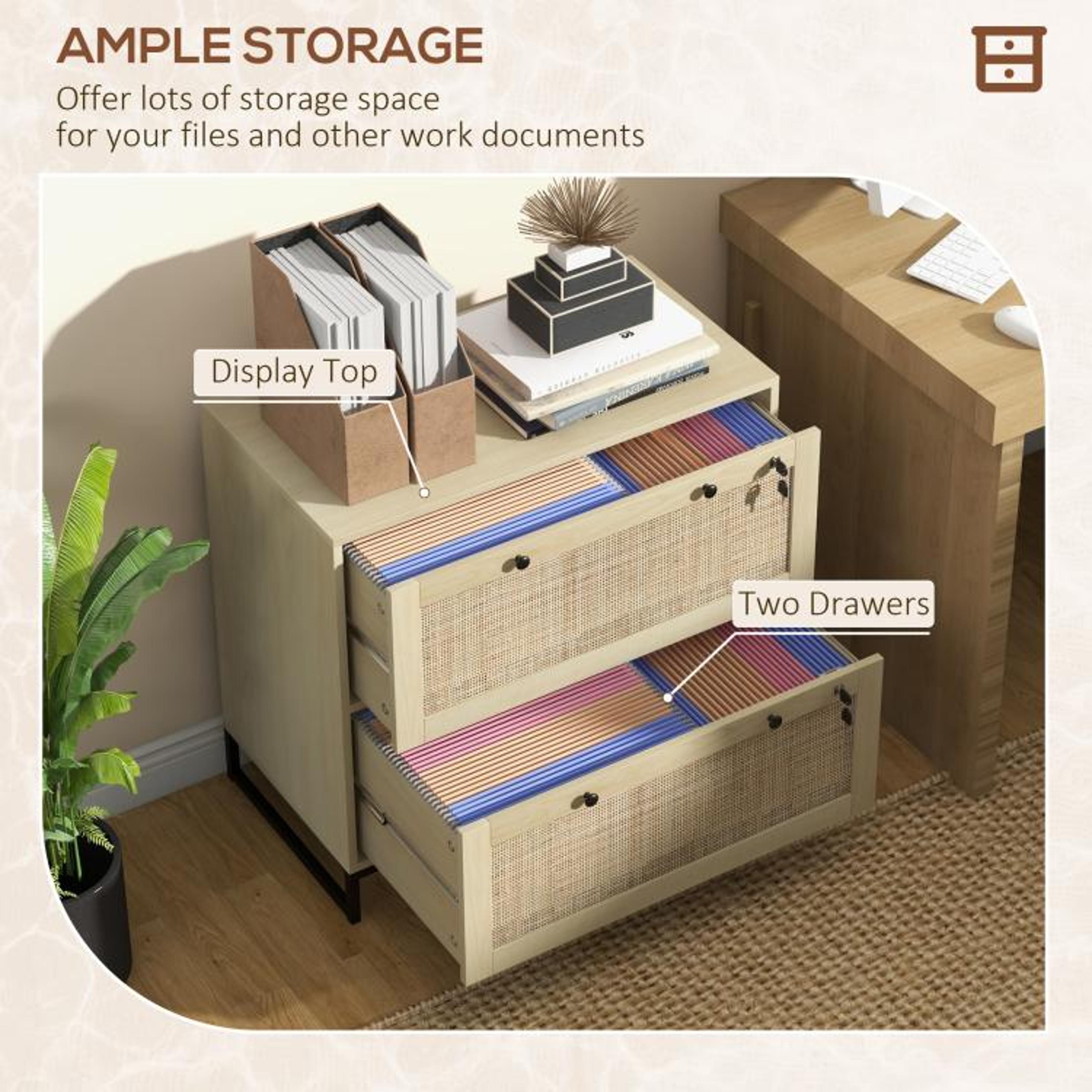 Boho 2Drawer Locking File Cabinet With Rattan Panels And Adjustable Hanging Bars 4