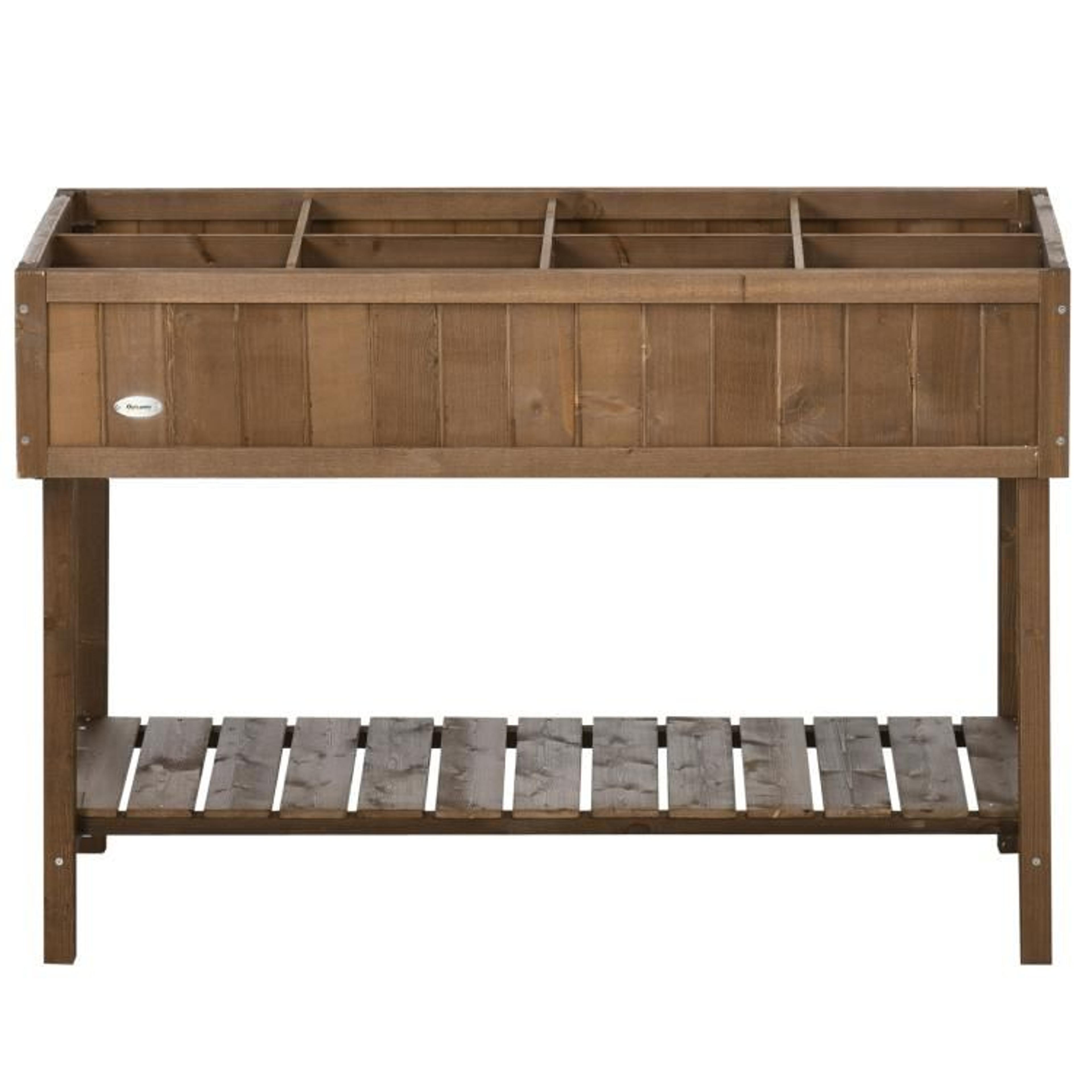 Wooden Raised Garden Bed With 8 Planting Sections And Storage Shelf 1