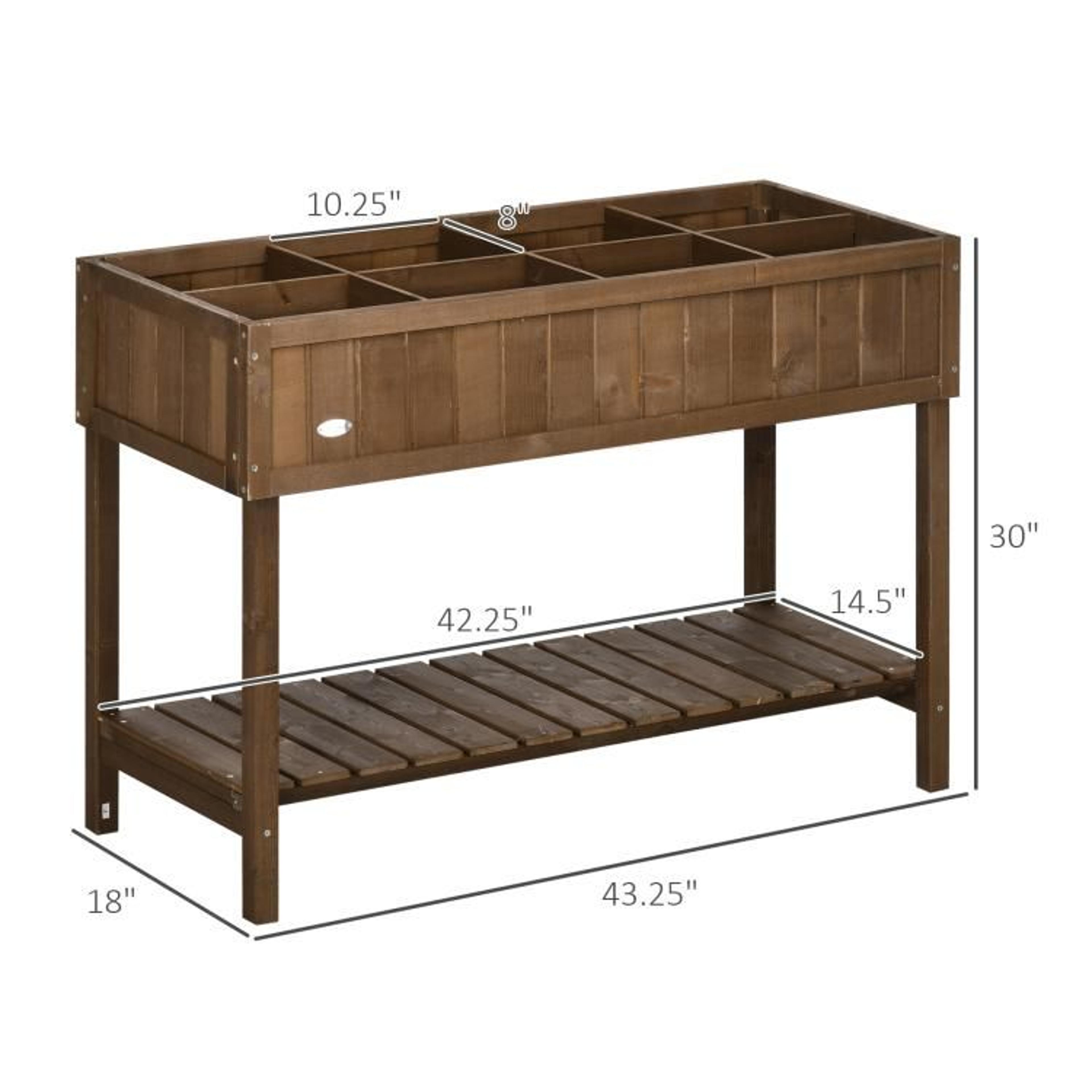 Wooden Raised Garden Bed With 8 Planting Sections And Storage Shelf 3