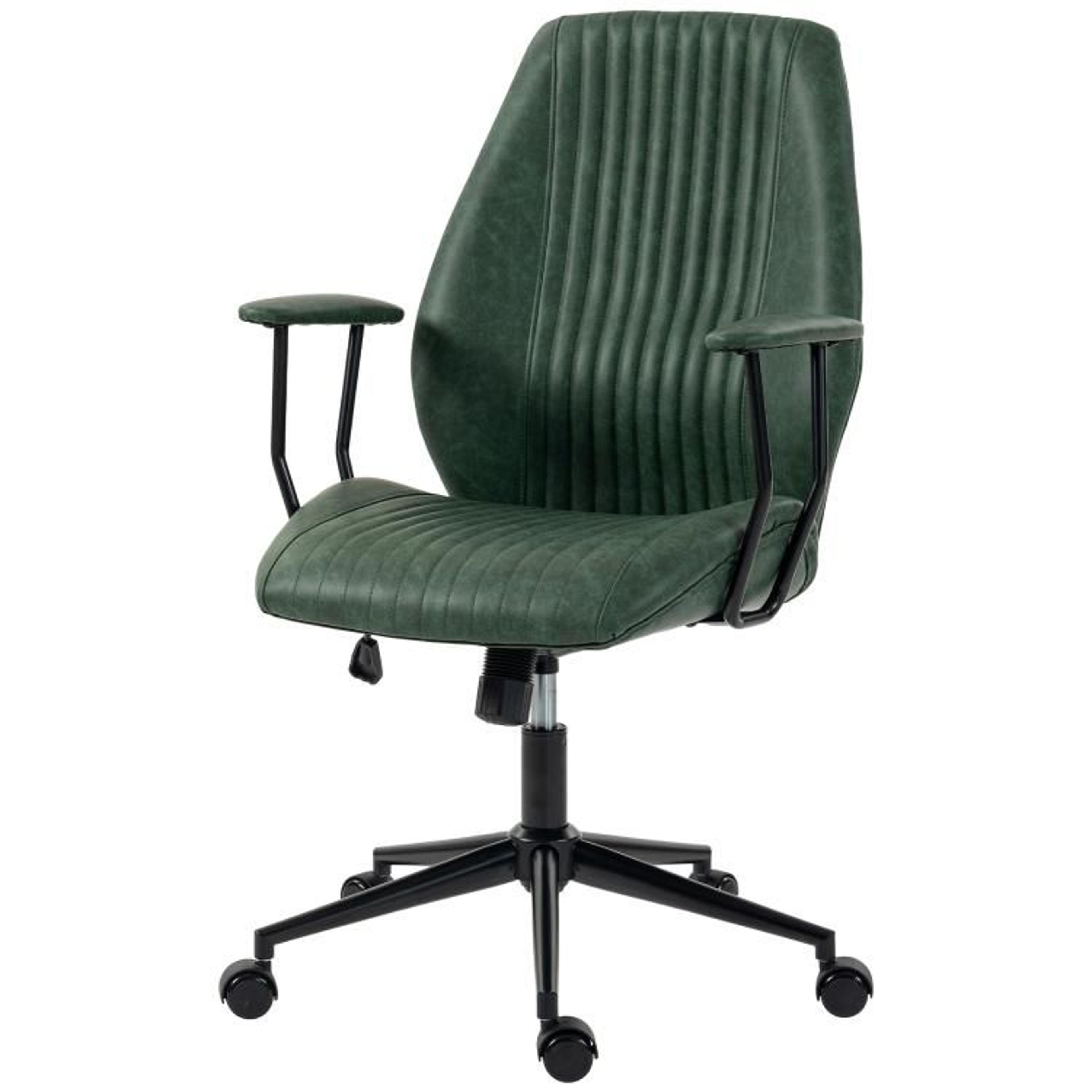 Green PU Leather MidBack Office Desk Chair With Adjustable Height And Swivel 1