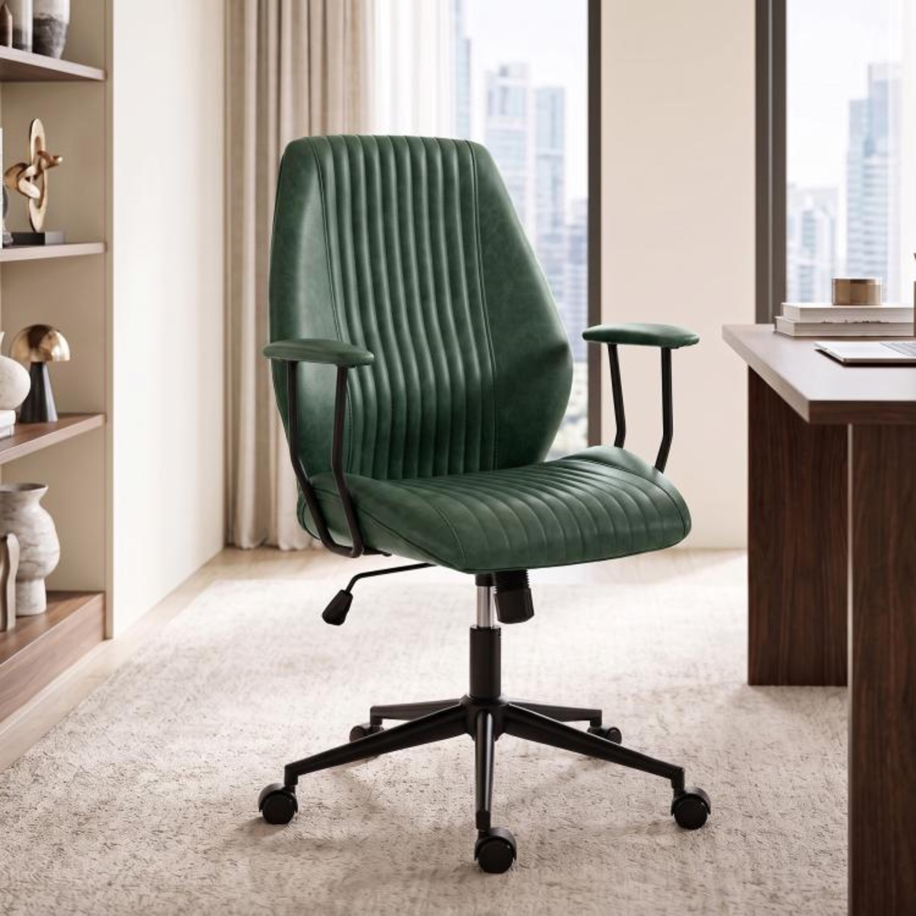 Green PU Leather MidBack Office Desk Chair With Adjustable Height And Swivel 2