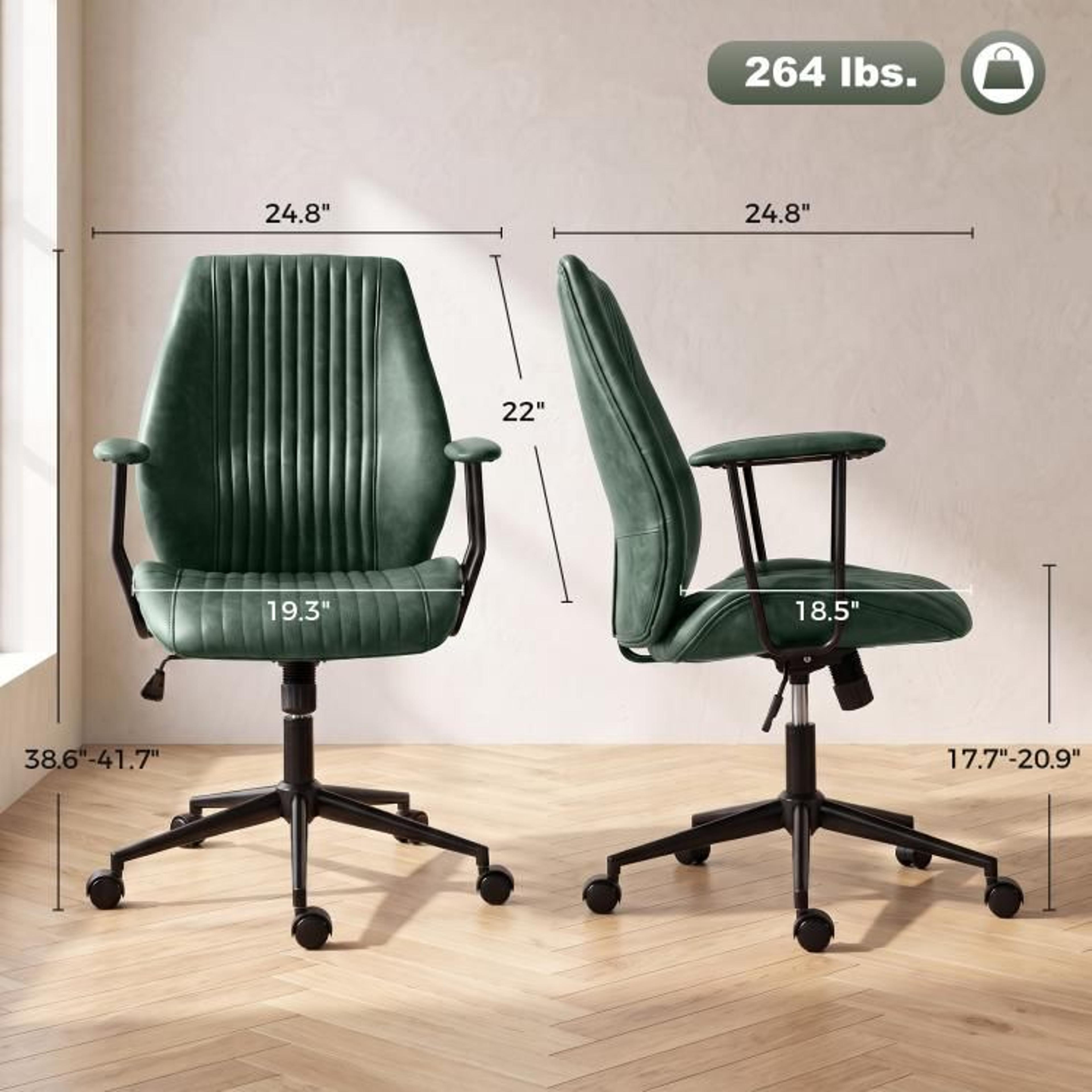 Green PU Leather MidBack Office Desk Chair With Adjustable Height And Swivel 4