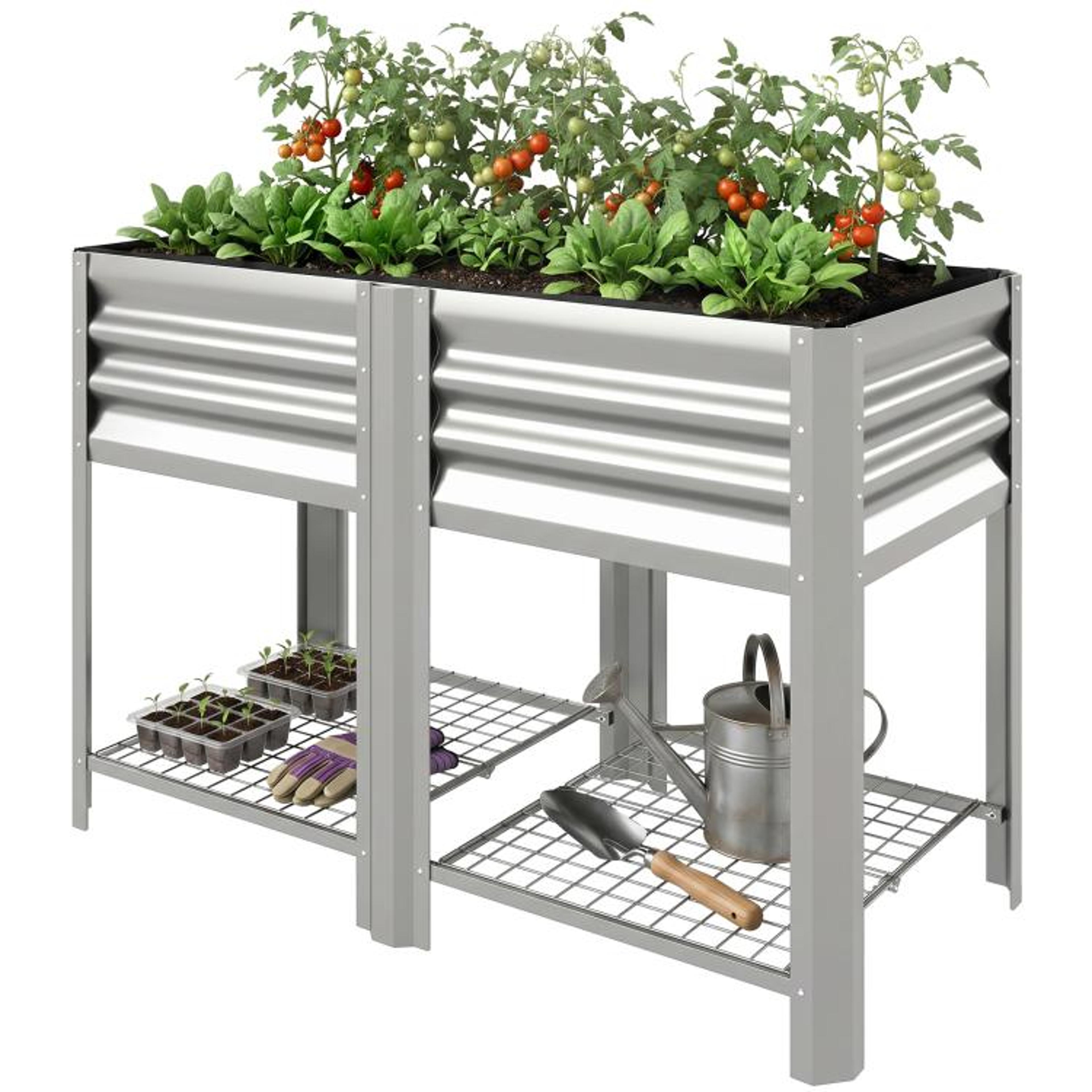 Galvanized Steel Raised Garden Bed With Storage Shelf And 315Inch Height 1