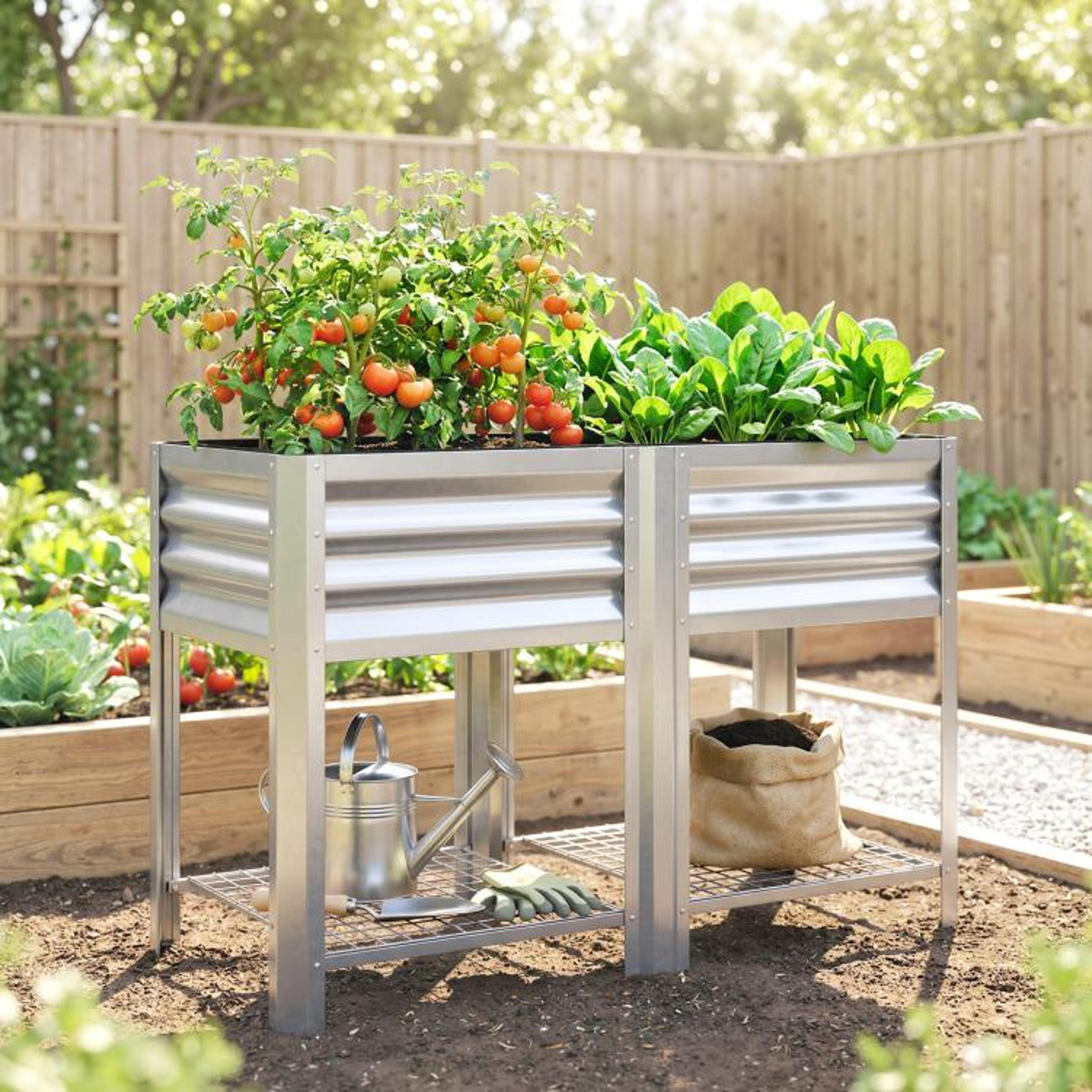 Galvanized Steel Raised Garden Bed With Storage Shelf And 315Inch Height 2