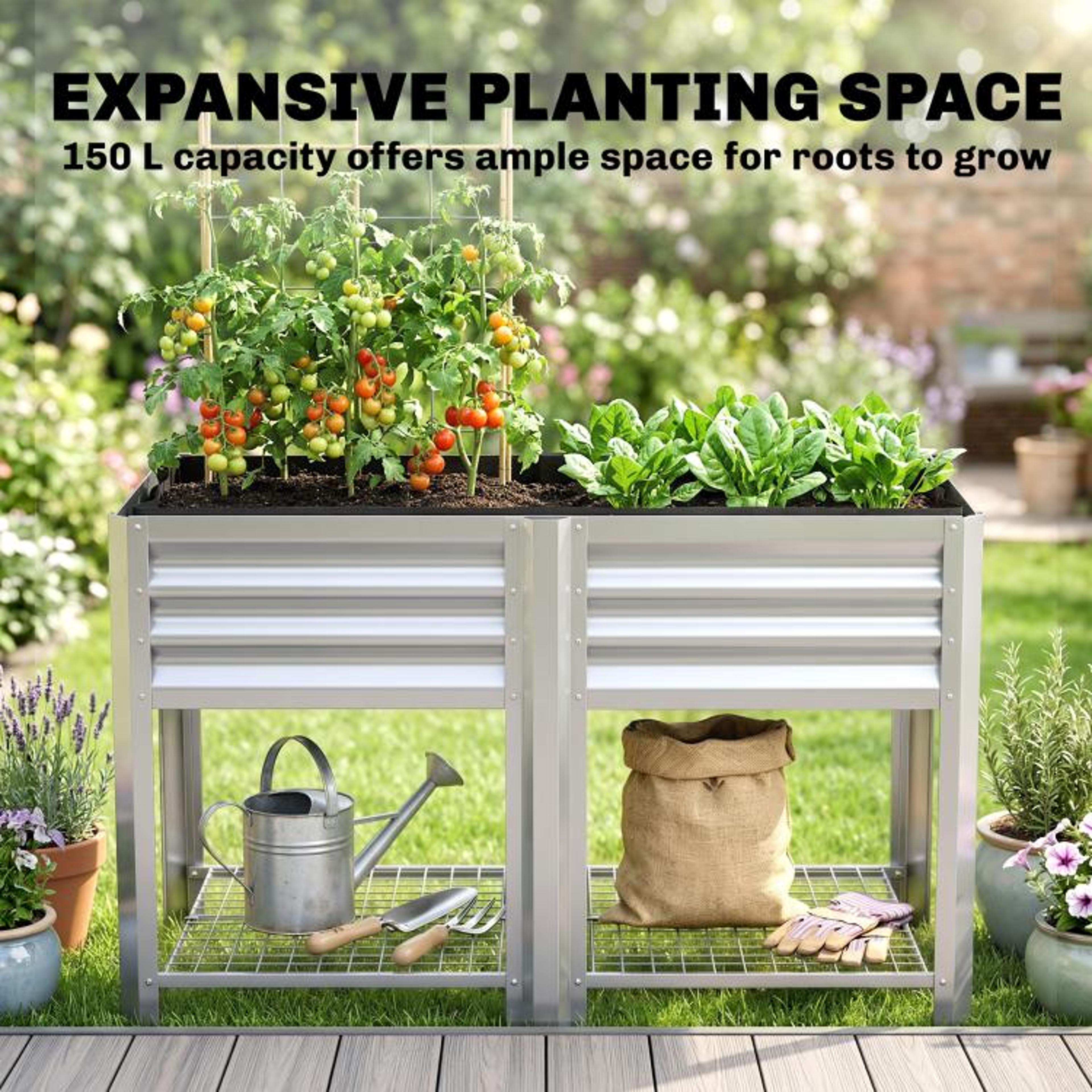 Galvanized Steel Raised Garden Bed With Storage Shelf And 315Inch Height 6