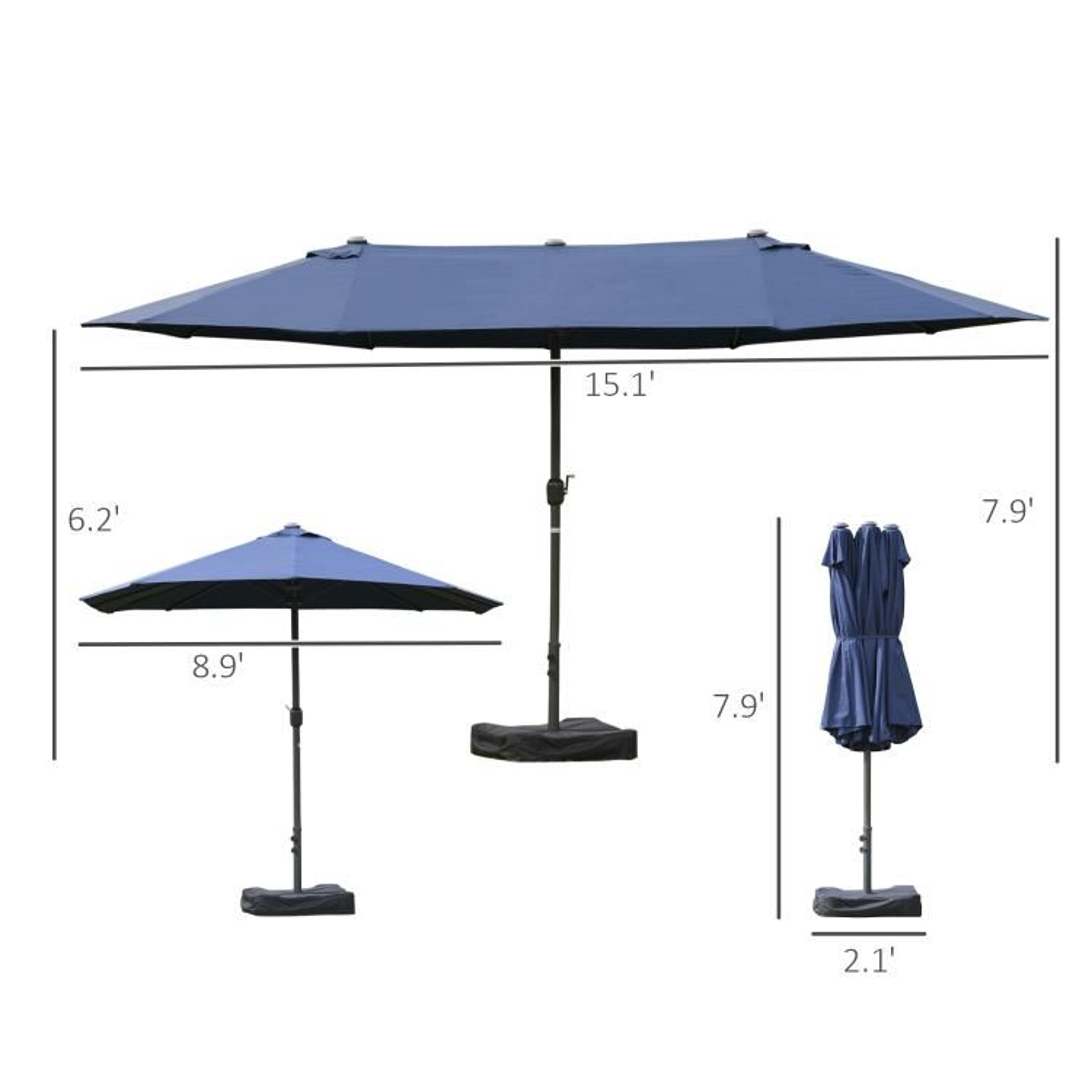 15 Ft DoubleSided Rectangular Patio Umbrella With Crank And Base  Dark Blue 3