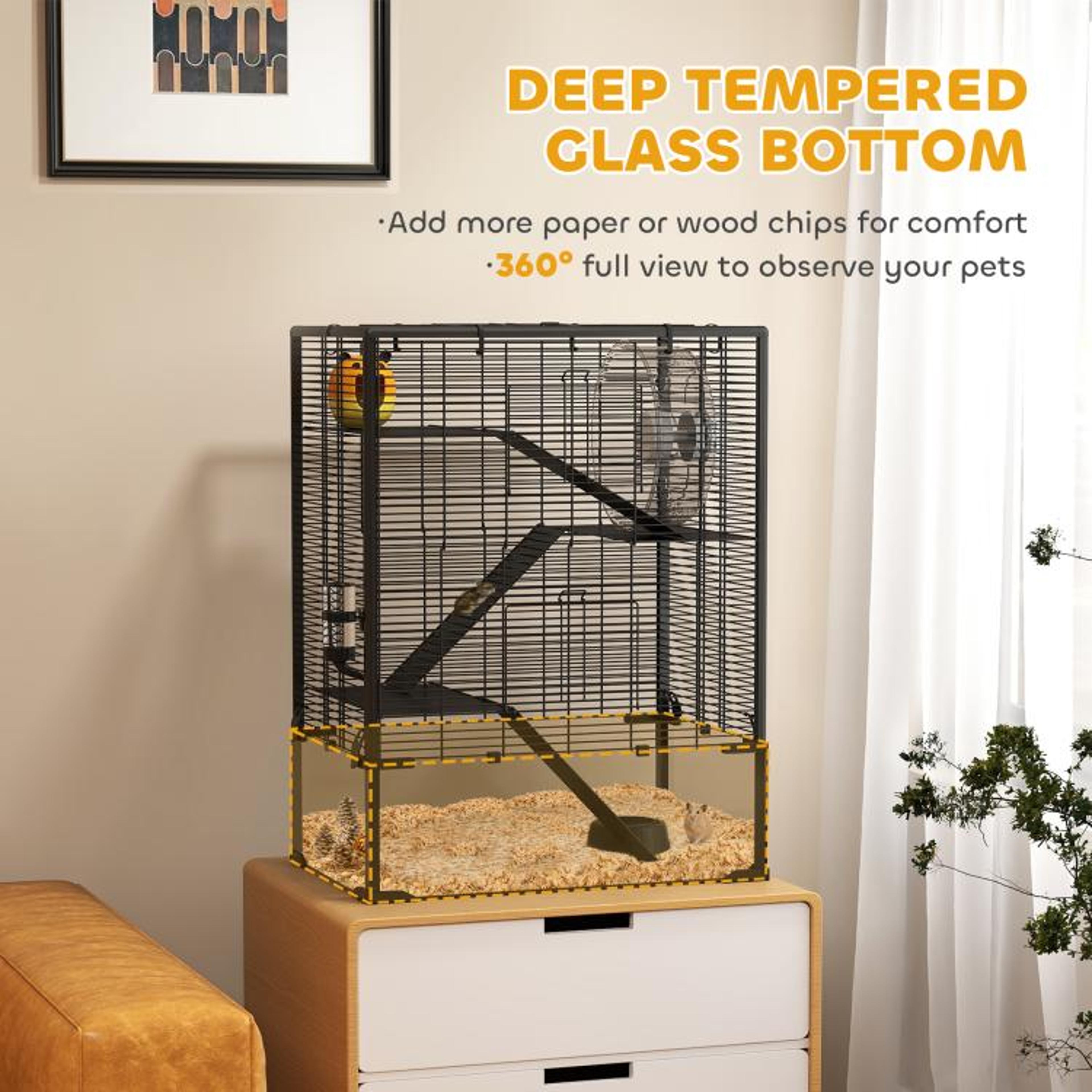 4Tier Hamster Cage With Deep Glass Base And Exercise Wheel 5