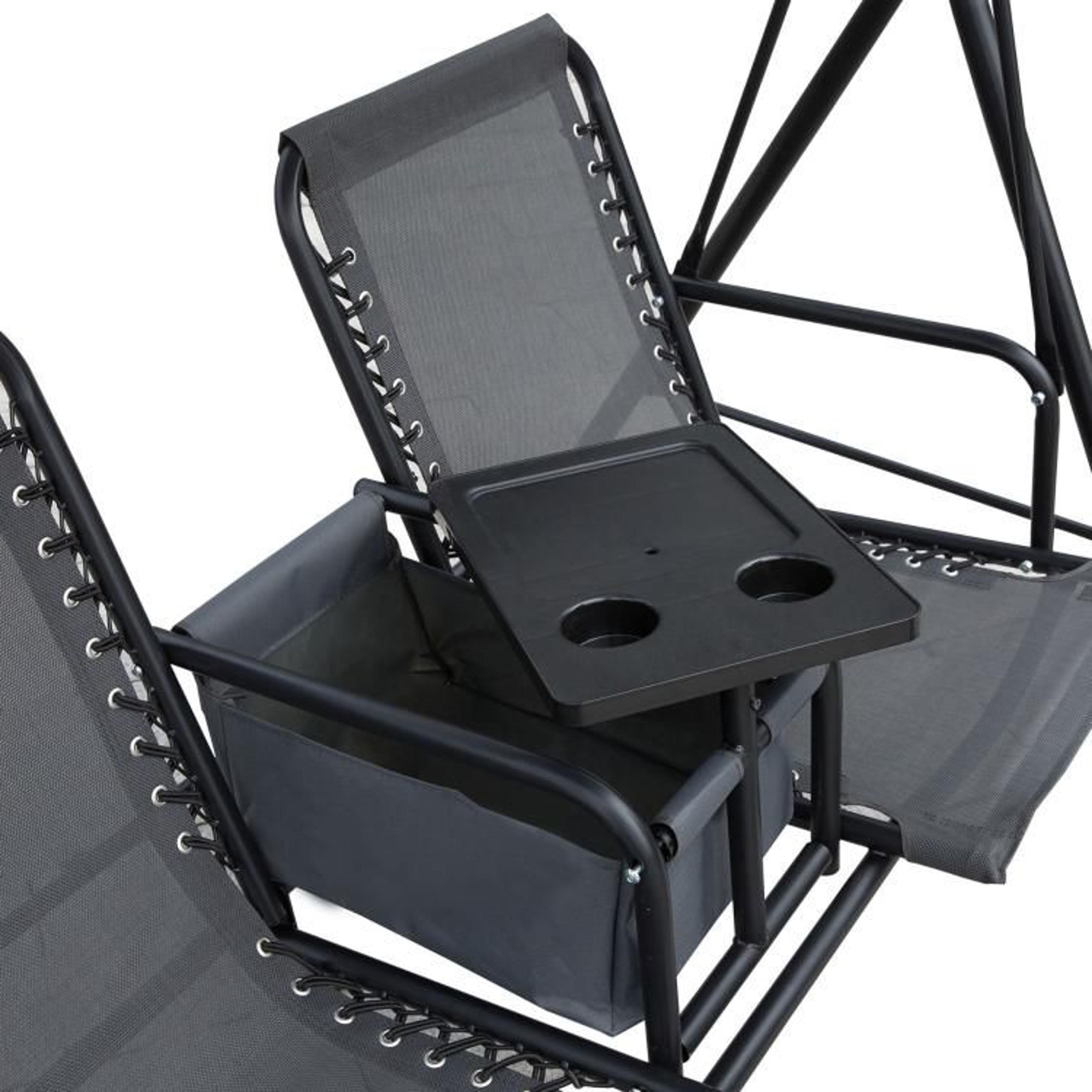2 Person Outdoor Porch Swing With Adjustable Canopy And Storage Table  Gray 7