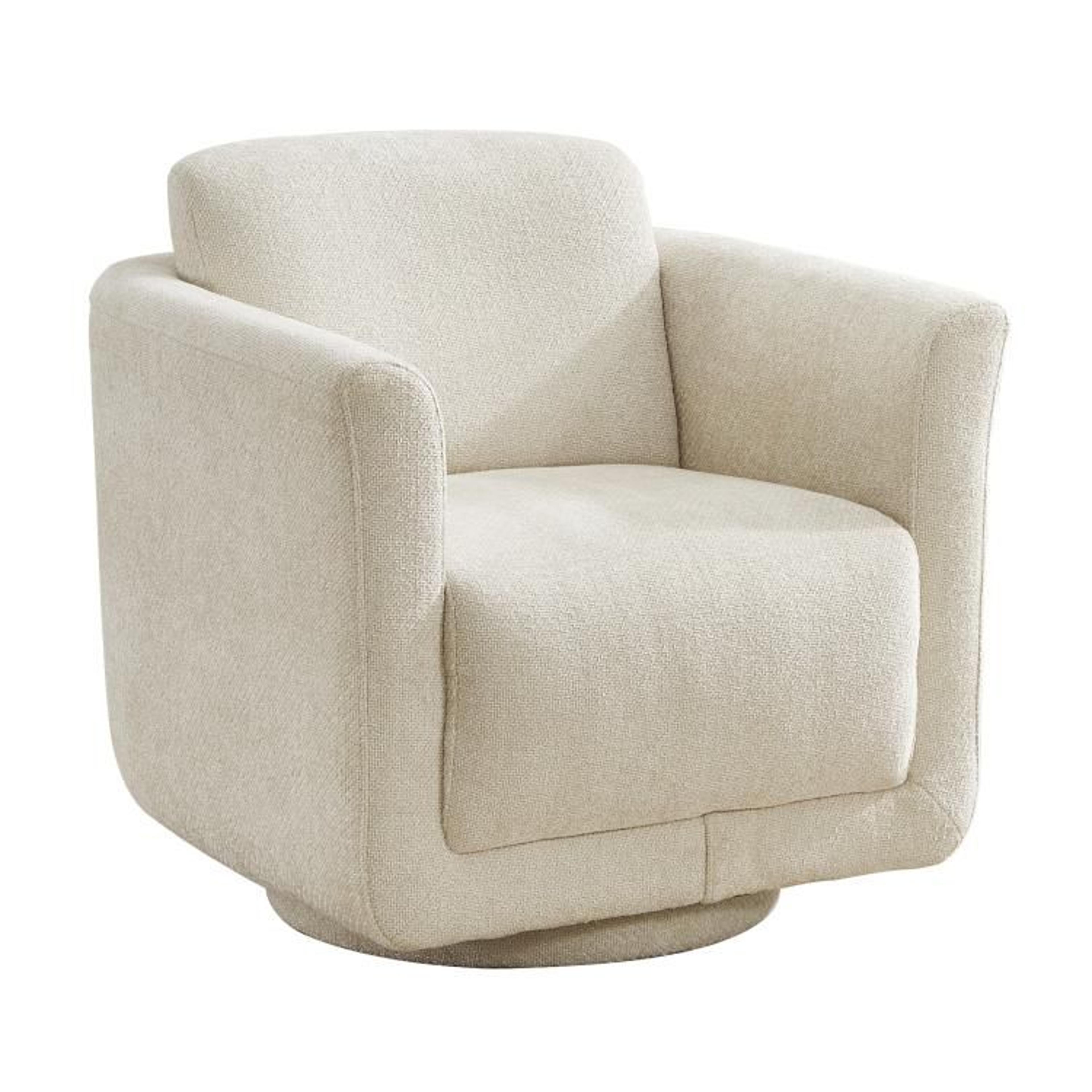 modern beige chenille 360° swivel barrel chair no assembly required