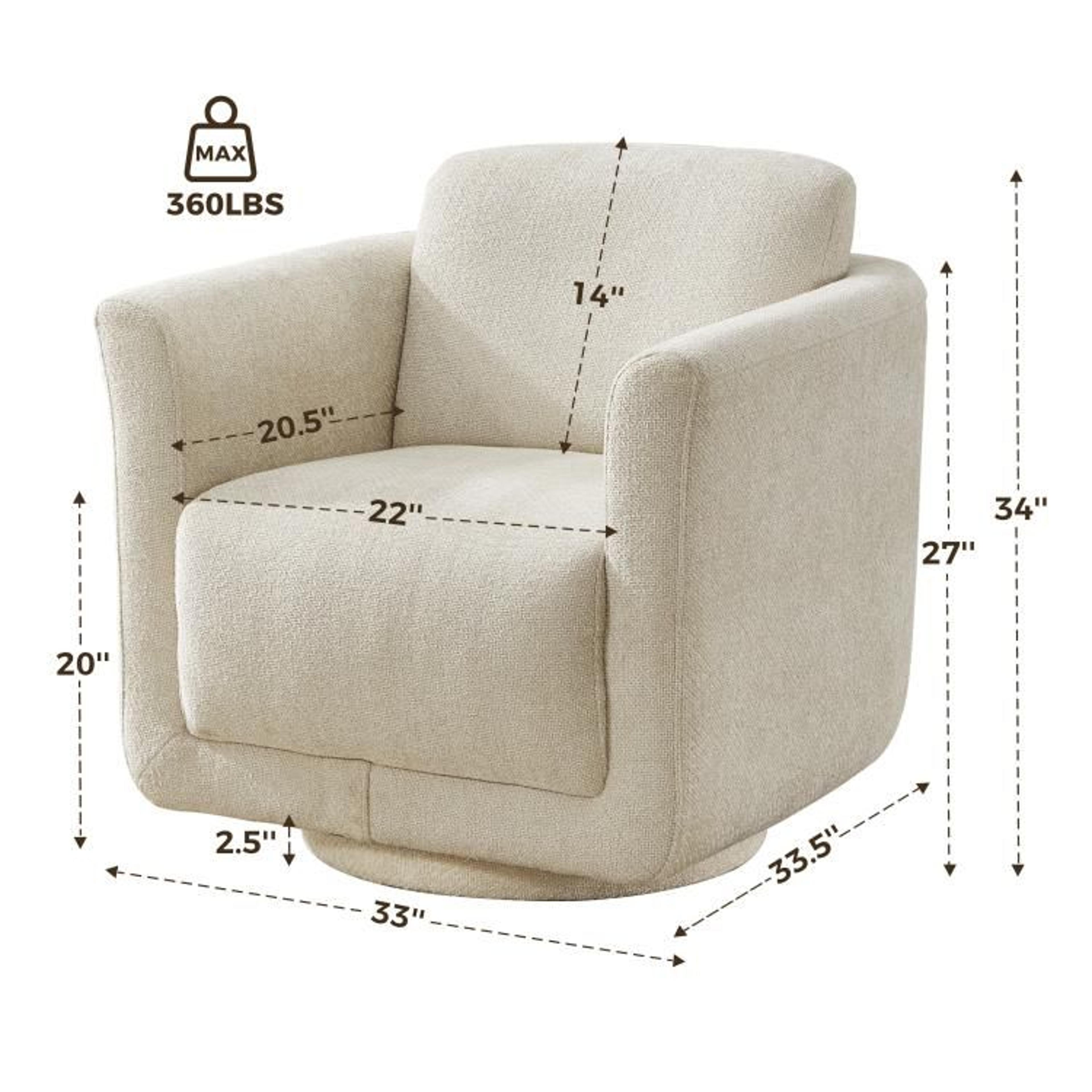Modern Beige Chenille 360 Swivel Barrel Chair No Assembly Required 2