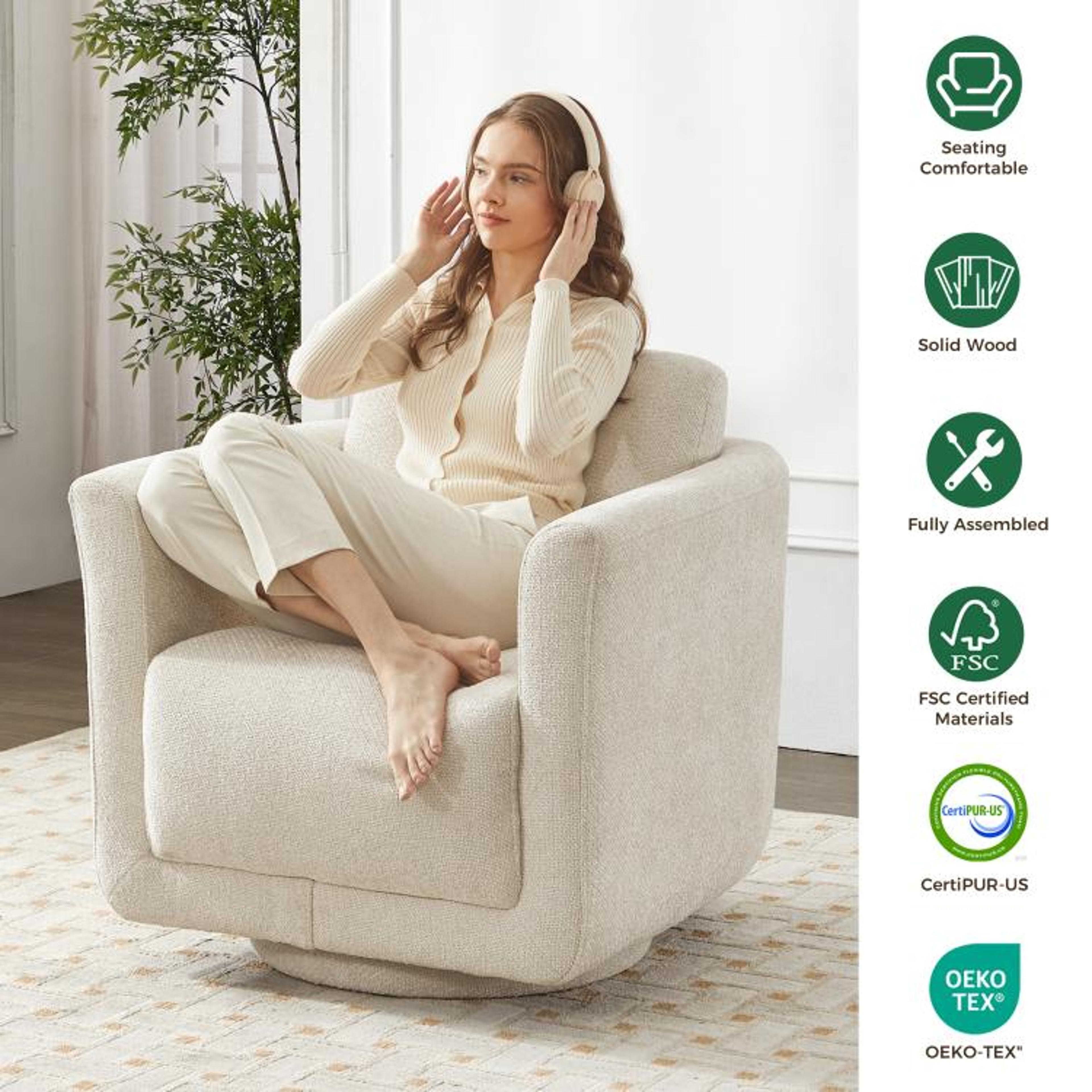 Modern Beige Chenille 360 Swivel Barrel Chair No Assembly Required 4