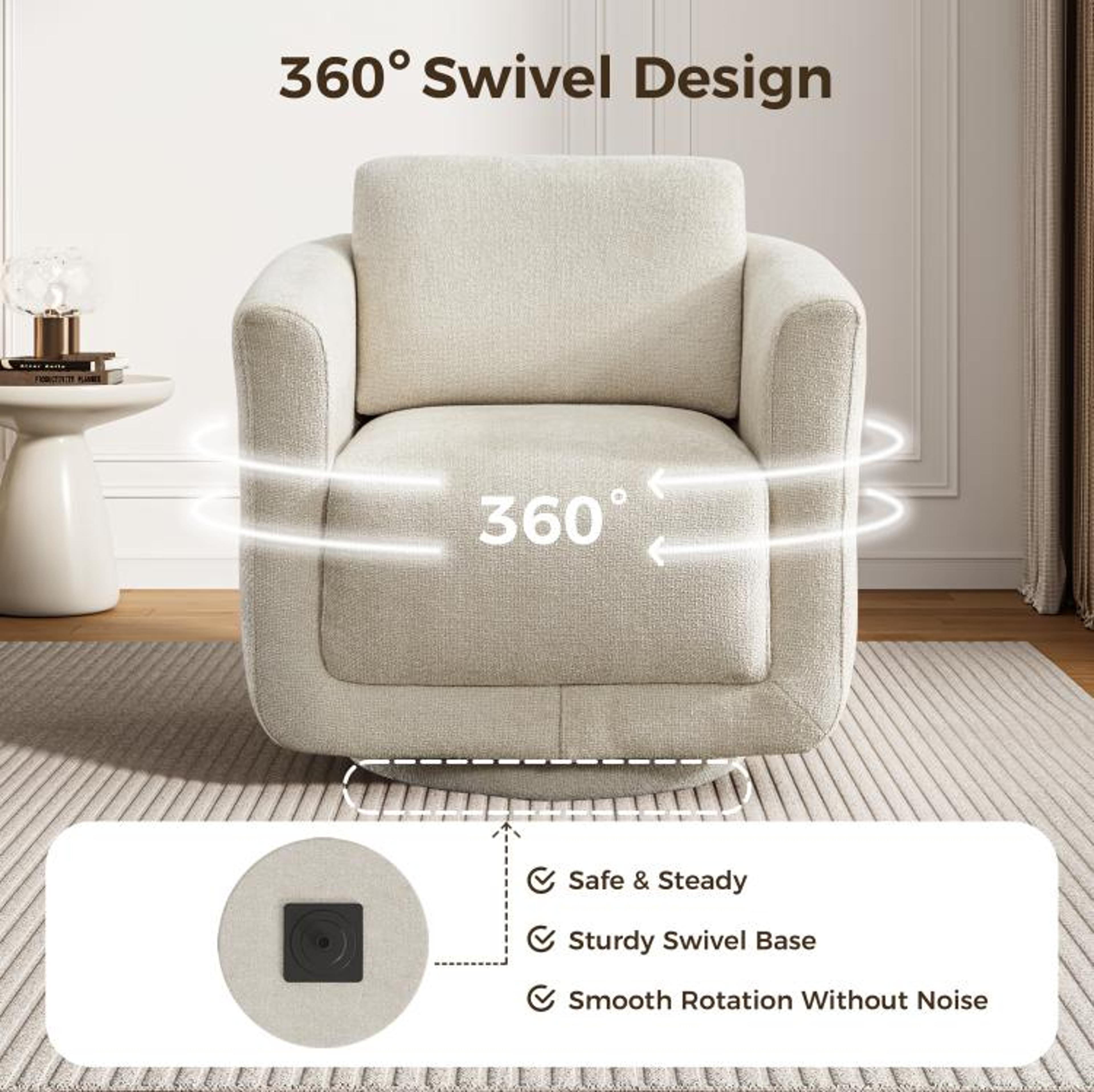 Modern Beige Chenille 360 Swivel Barrel Chair No Assembly Required 5