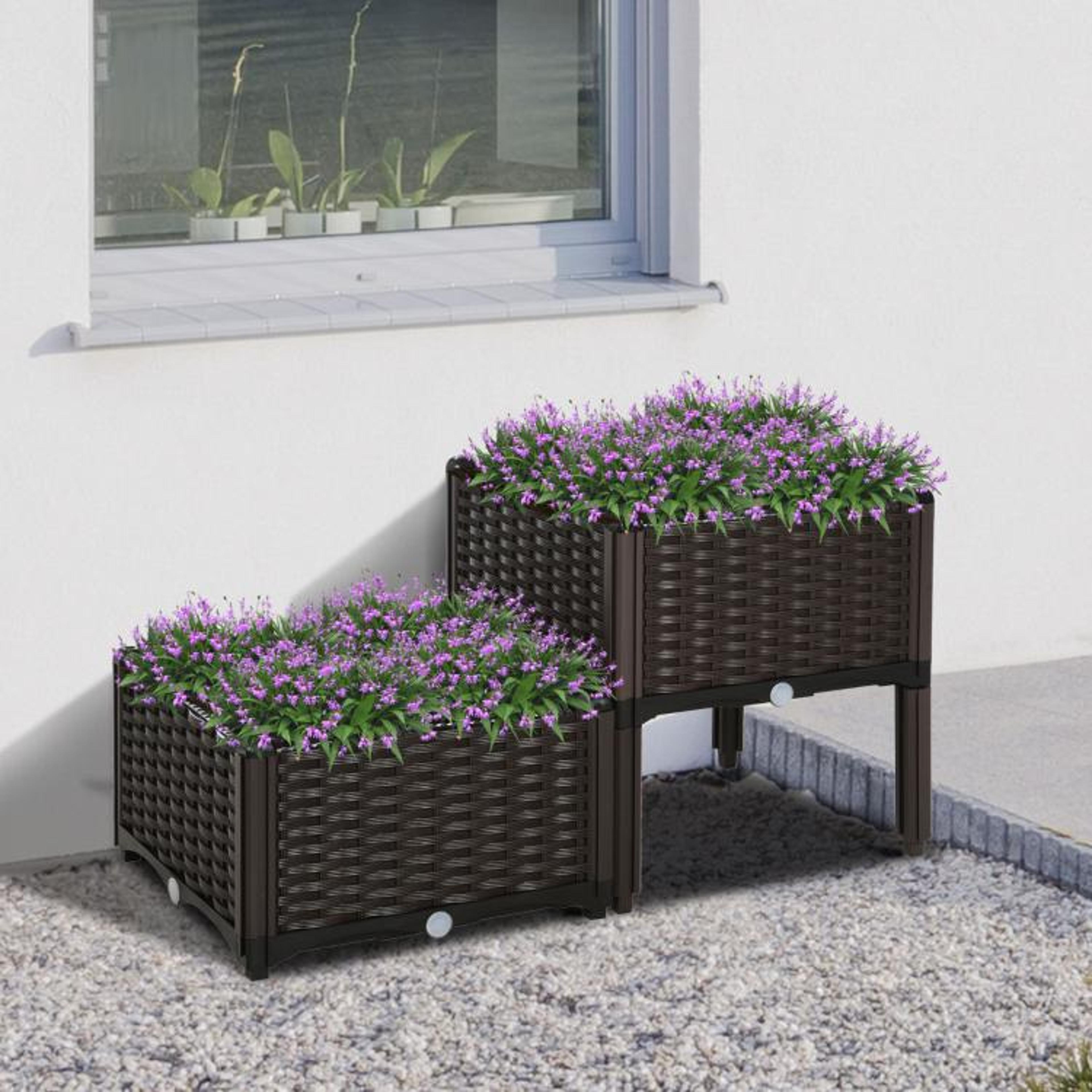 Raised Garden Bed Planter Set With Removable Legs And Drainage Plugs  Brown 2