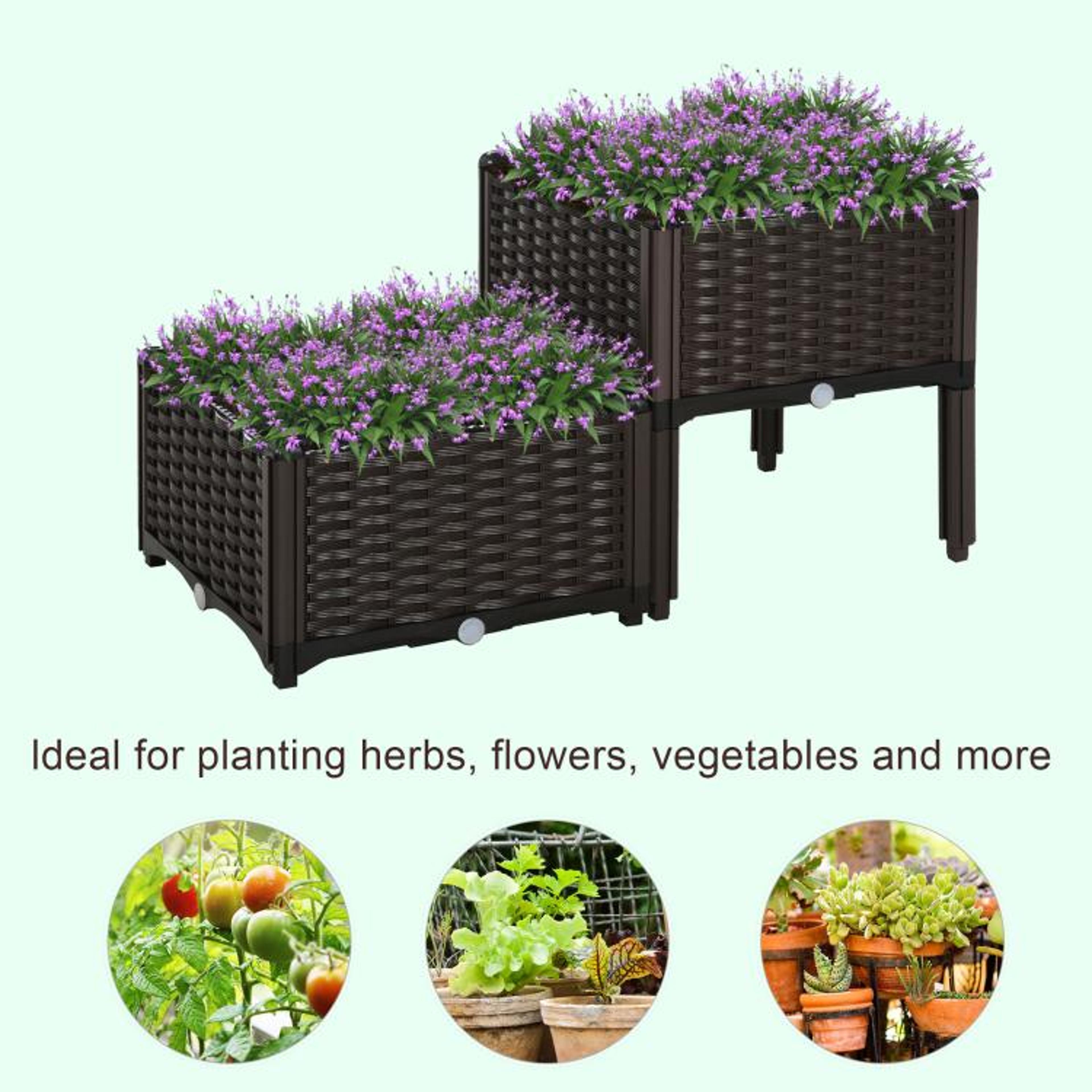 Raised Garden Bed Planter Set With Removable Legs And Drainage Plugs  Brown 6