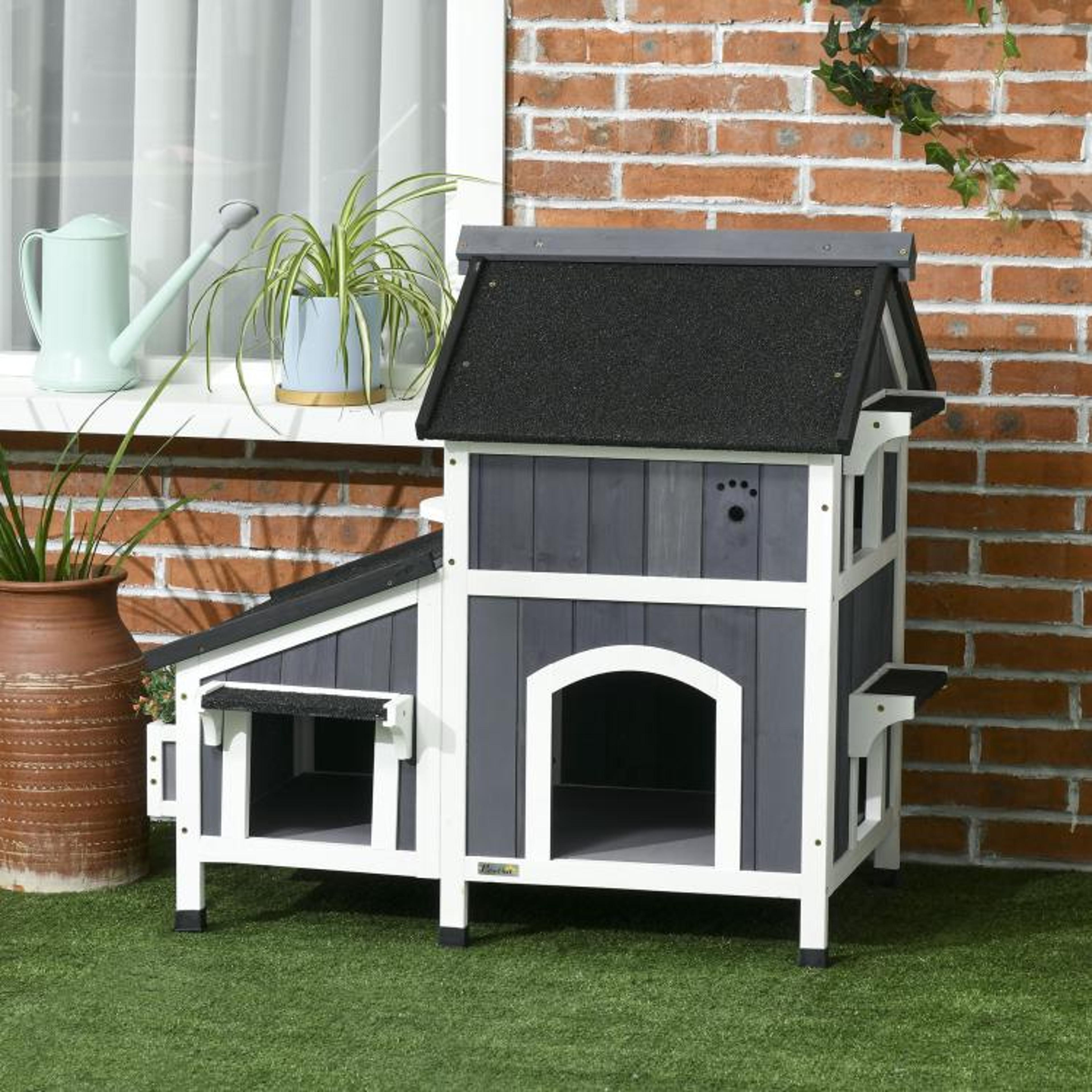 Outdoor Cat House With WeatherResistant Roof And Garden Bed Gray 3