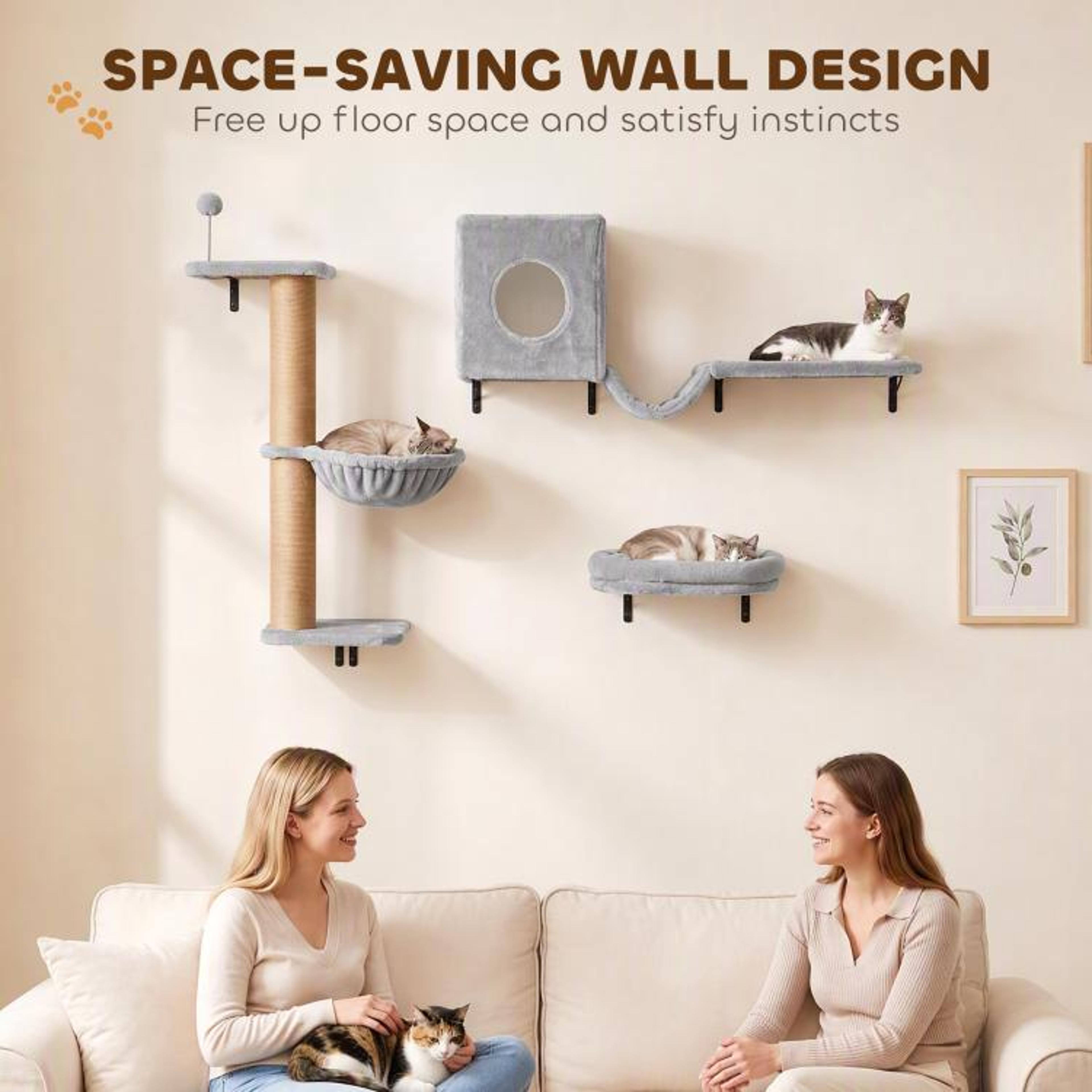 3in1 WallMounted Cat Shelves With Condo Hammock And Scratching Post  Gray 3
