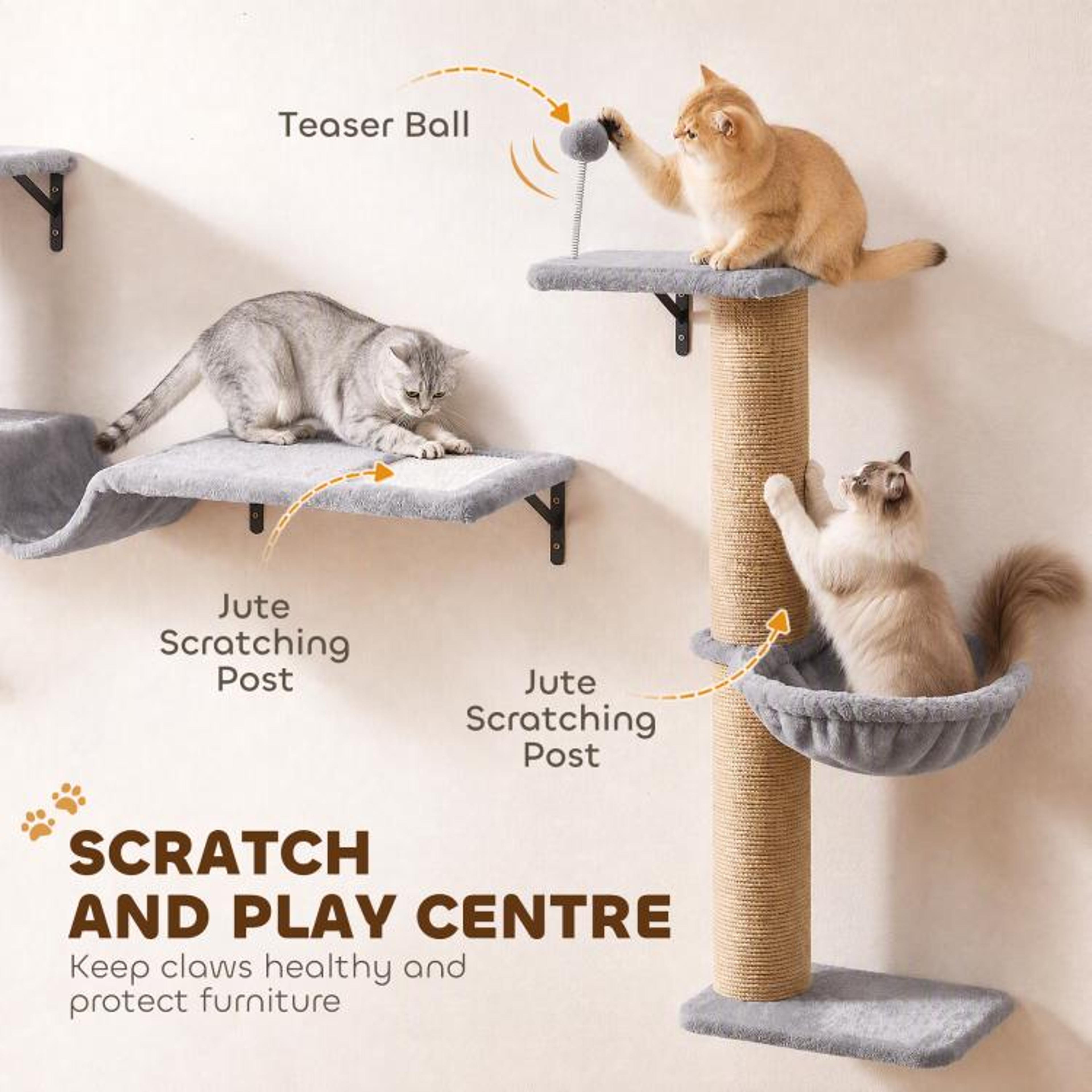 3in1 WallMounted Cat Shelves With Condo Hammock And Scratching Post  Gray 4