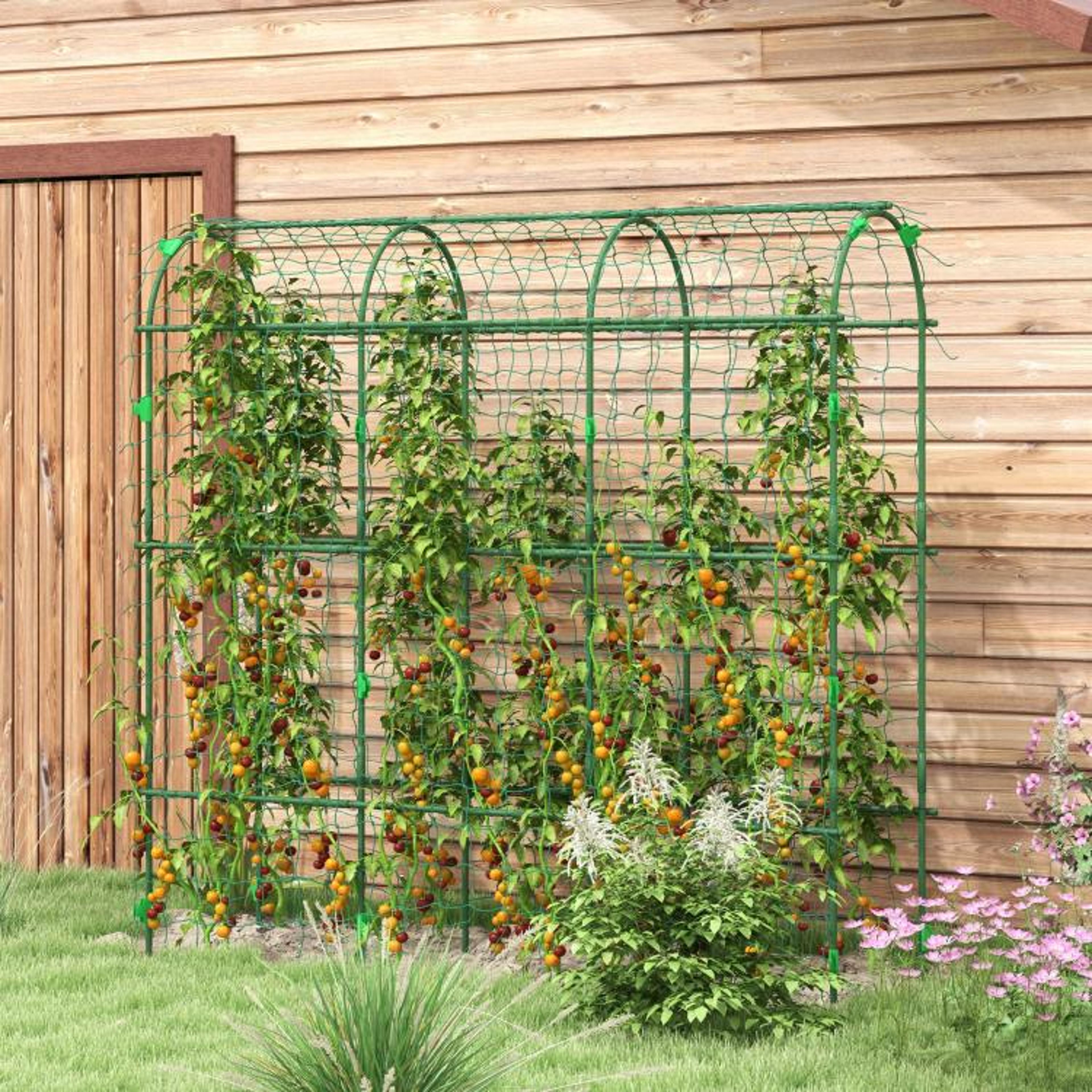 Metal Garden Arch Trellis For Climbing Plants With Netting  Green 2