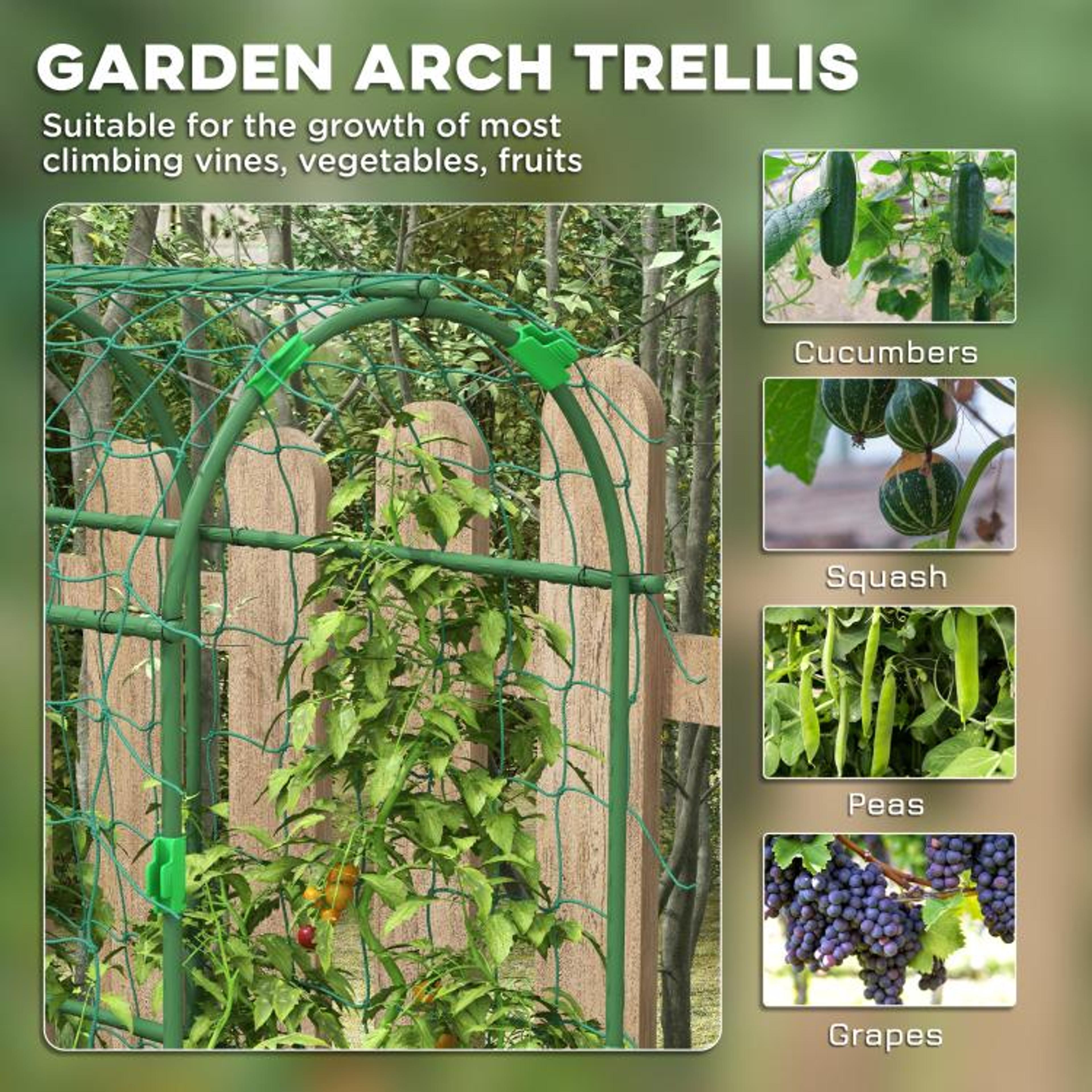 Metal Garden Arch Trellis For Climbing Plants With Netting  Green 4