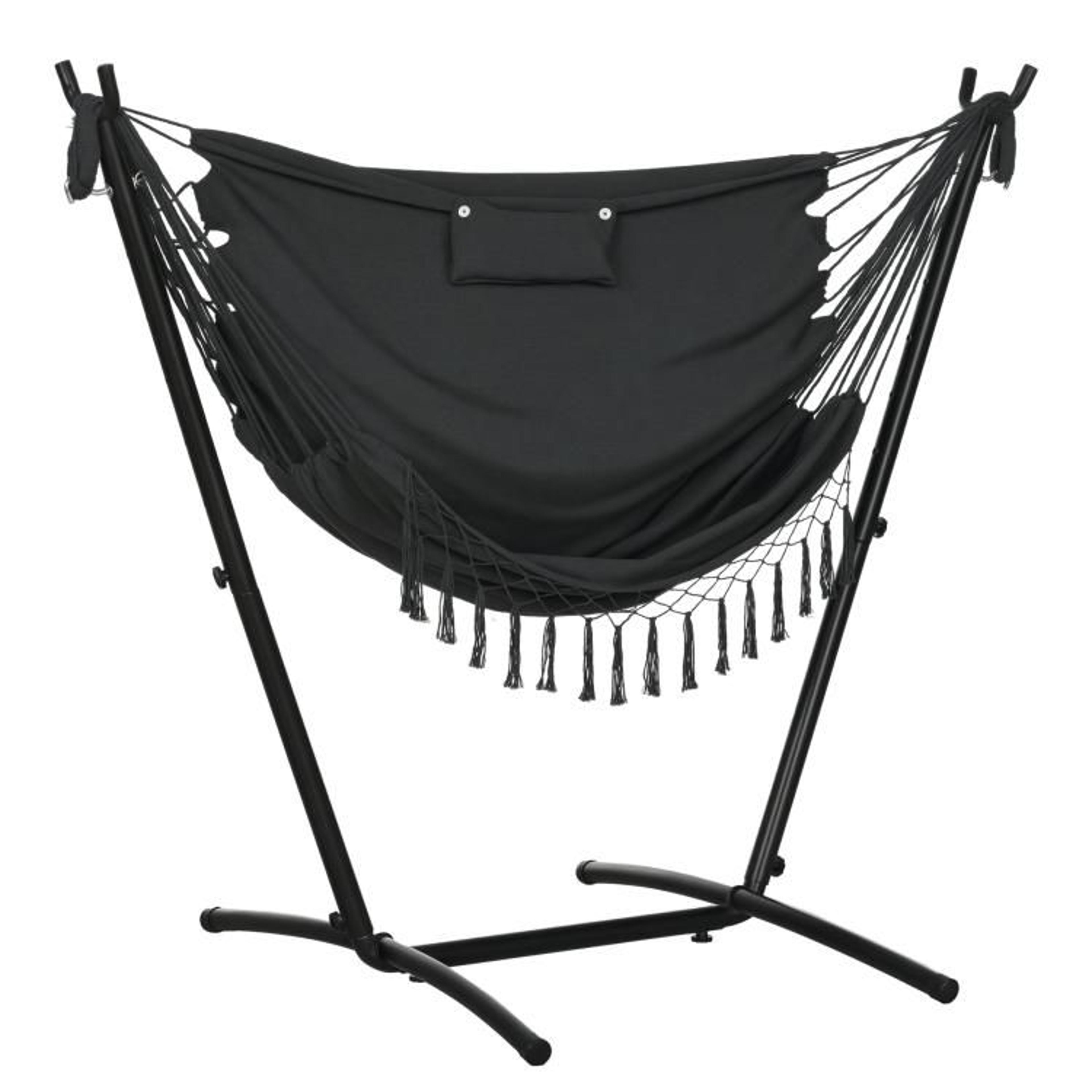 u-shaped hammock chair with stand and headrest pillow dark gray