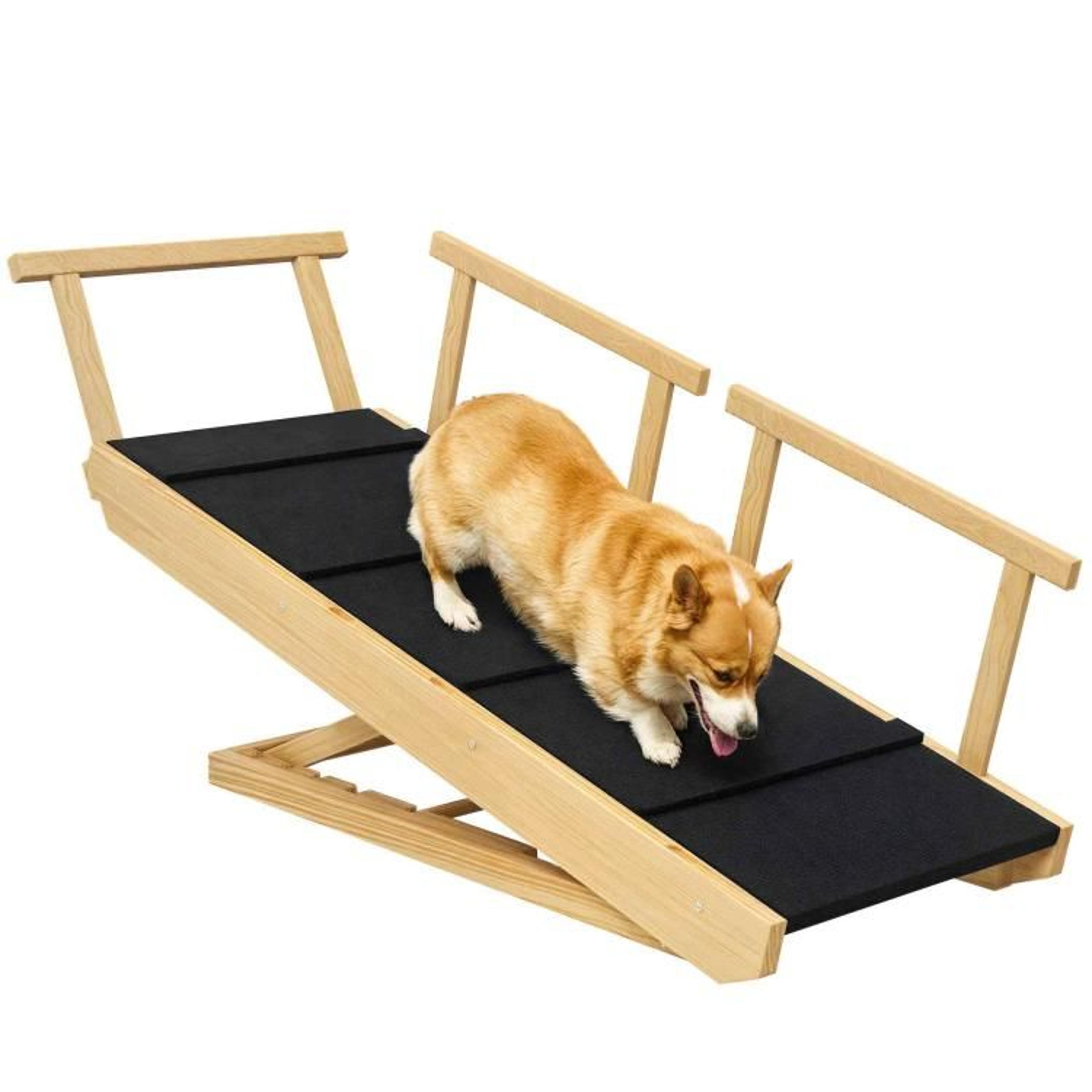 adjustable wooden dog ramp with non-slip mat and foldable design